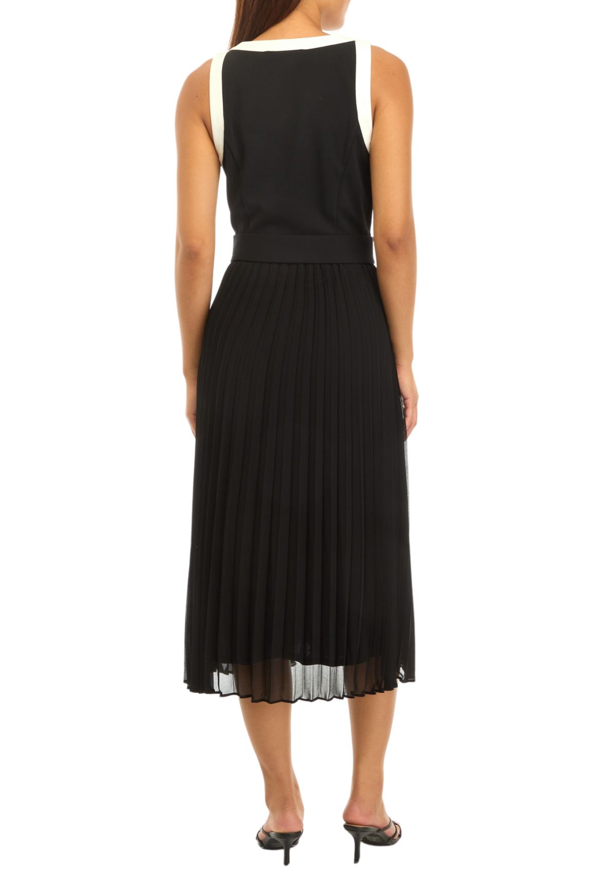 Womens Sleeveless Pleated Chiffon A-Line Dress