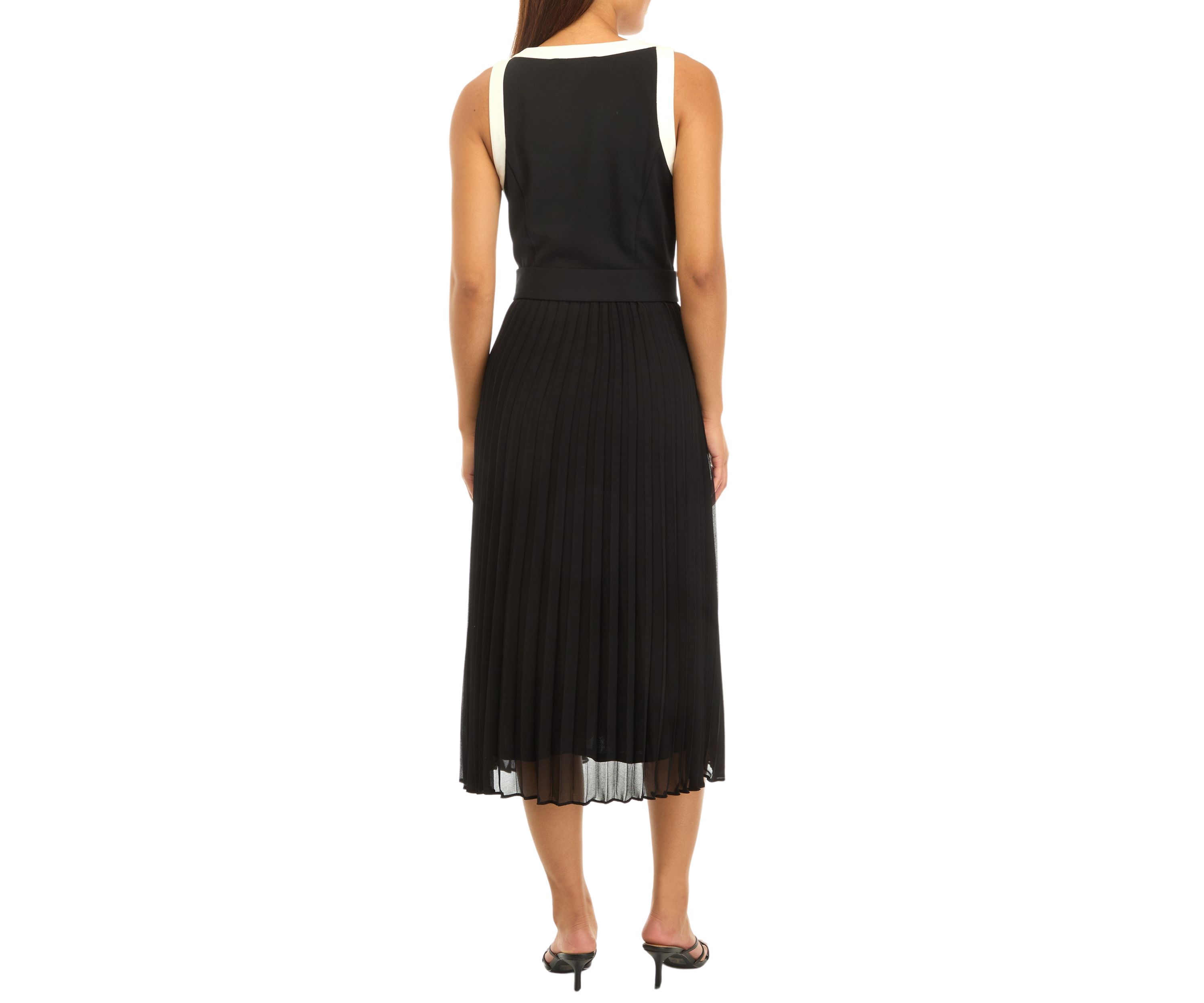 Womens Sleeveless Pleated Chiffon A-Line Dress