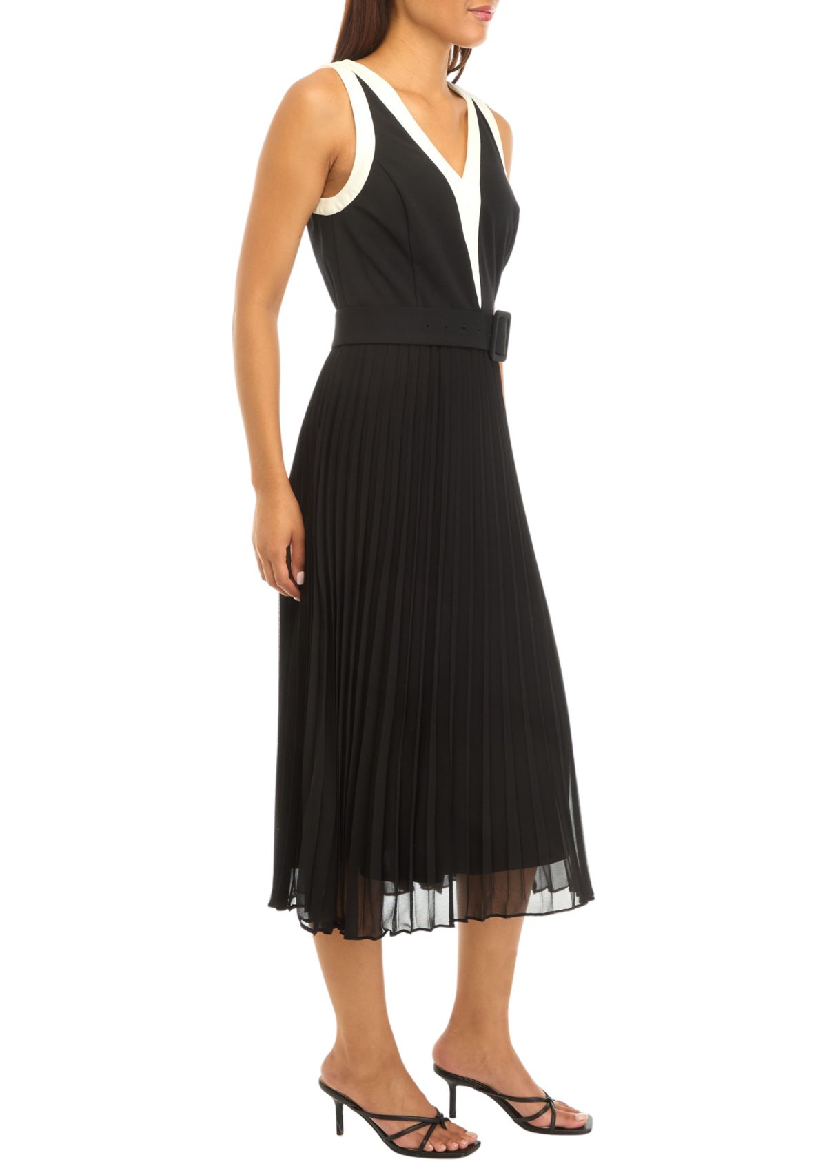 Womens Sleeveless Pleated Chiffon A-Line Dress