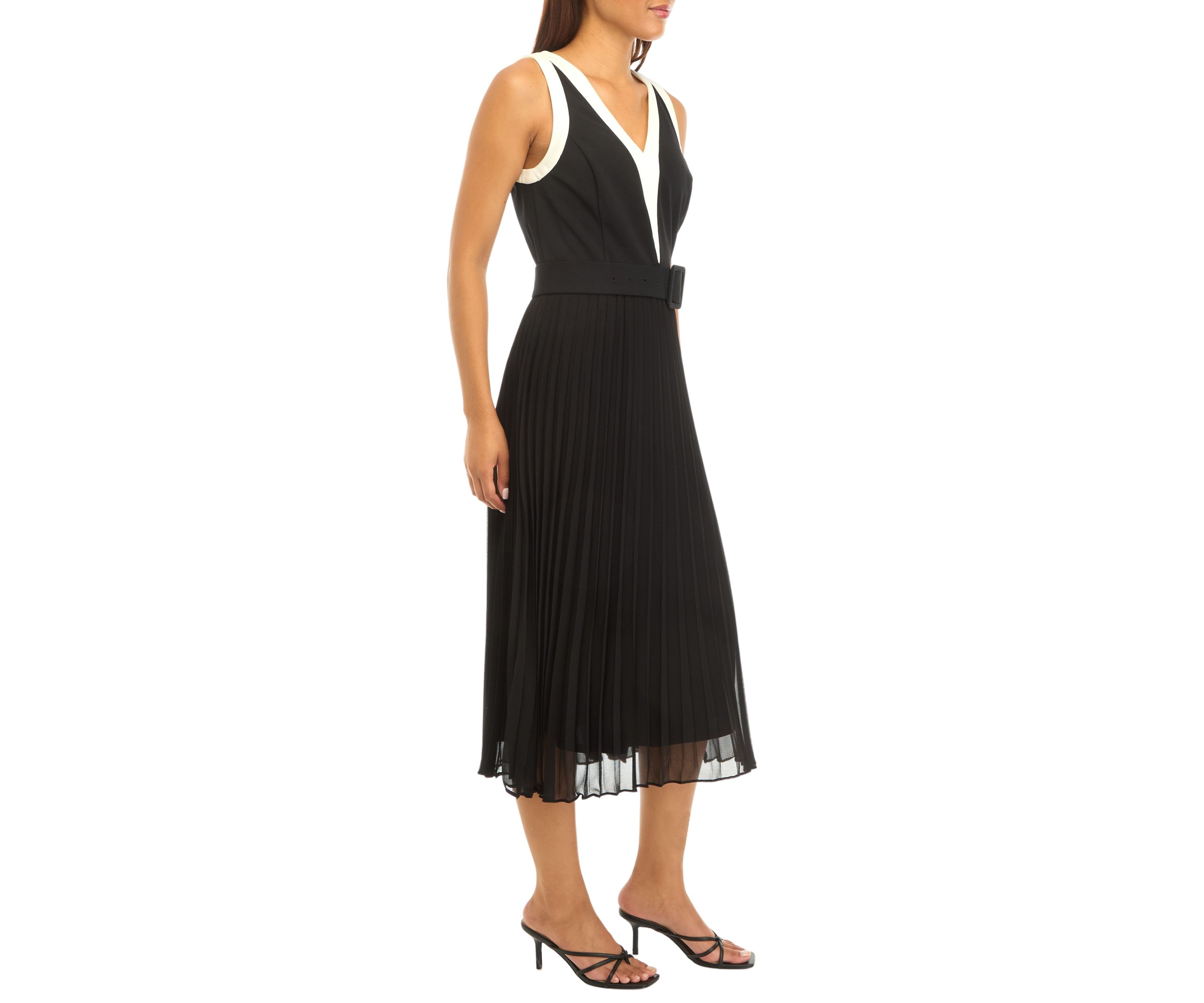 Womens Sleeveless Pleated Chiffon A-Line Dress