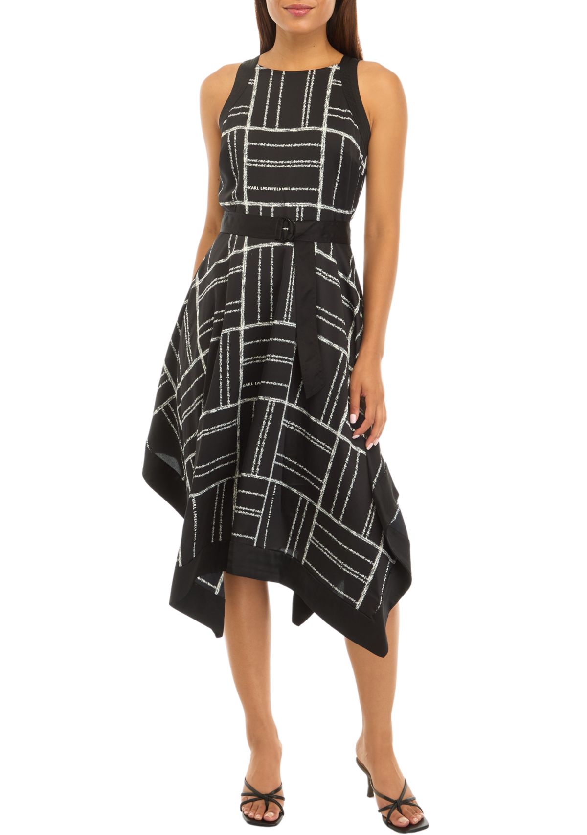 Womens Sleeveless Halter Geo Print Fit and Flare Dress