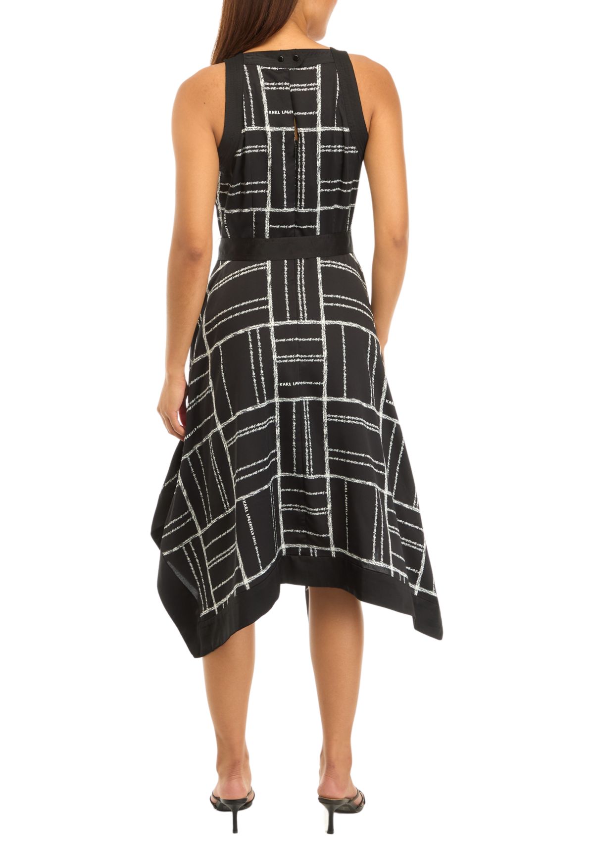 Womens Sleeveless Halter Geo Print Fit and Flare Dress