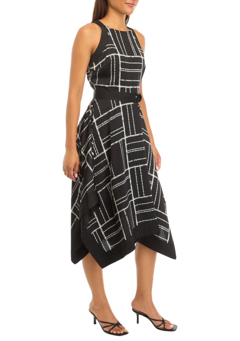 Womens Sleeveless Halter Geo Print Fit and Flare Dress