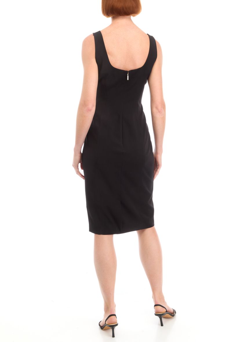 Womens Sleeveless Square Neck Solid Scuba Sheath Dress