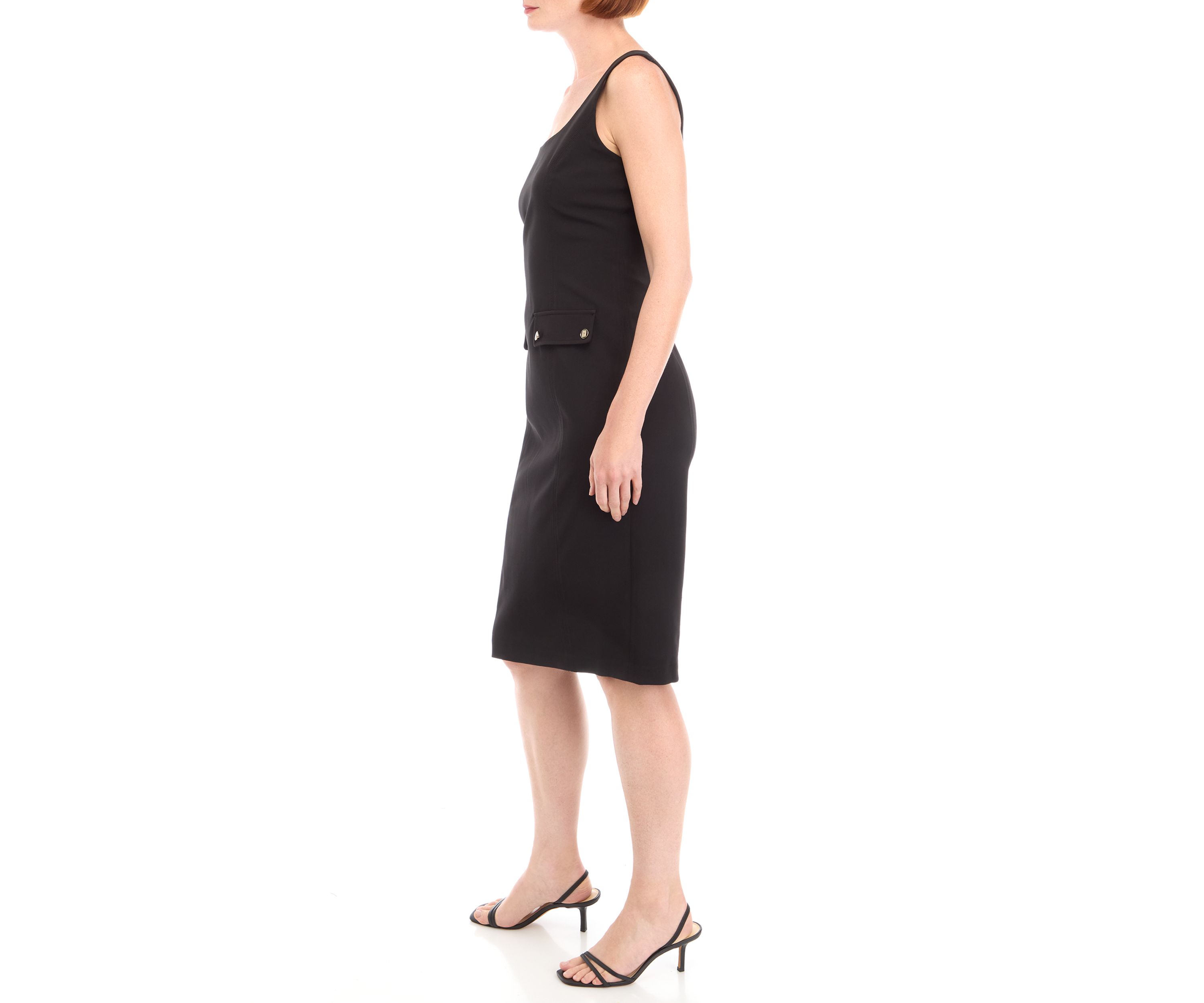 Womens Sleeveless Square Neck Solid Scuba Sheath Dress