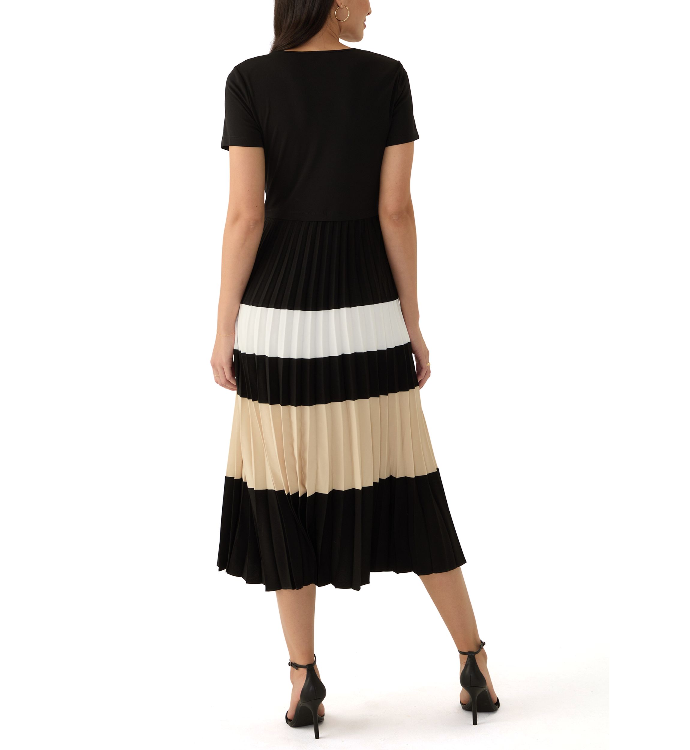 Womens Short Sleeve Square Neck Stripe Fit and Flare Dress