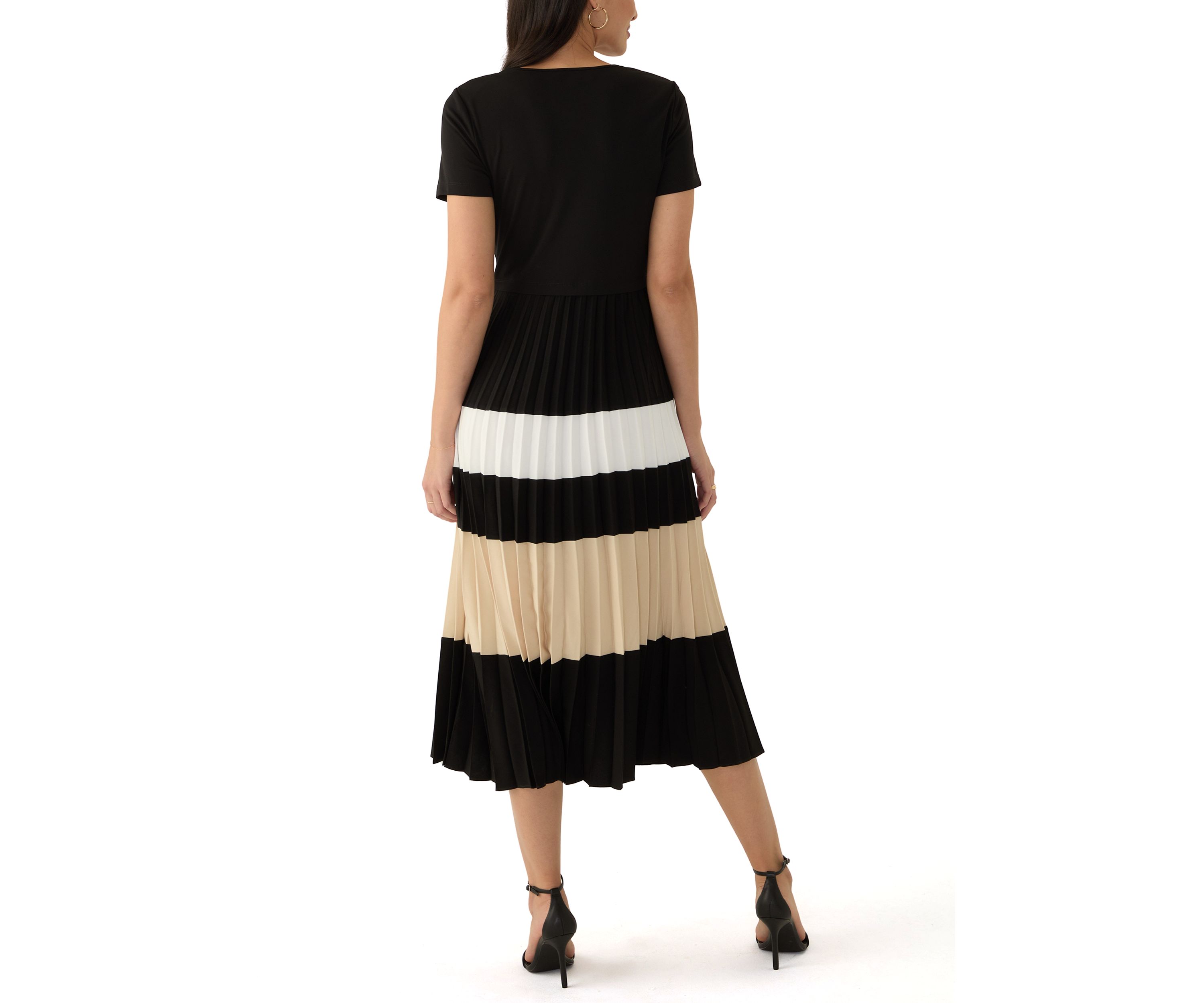 Womens Short Sleeve Square Neck Stripe Fit and Flare Dress