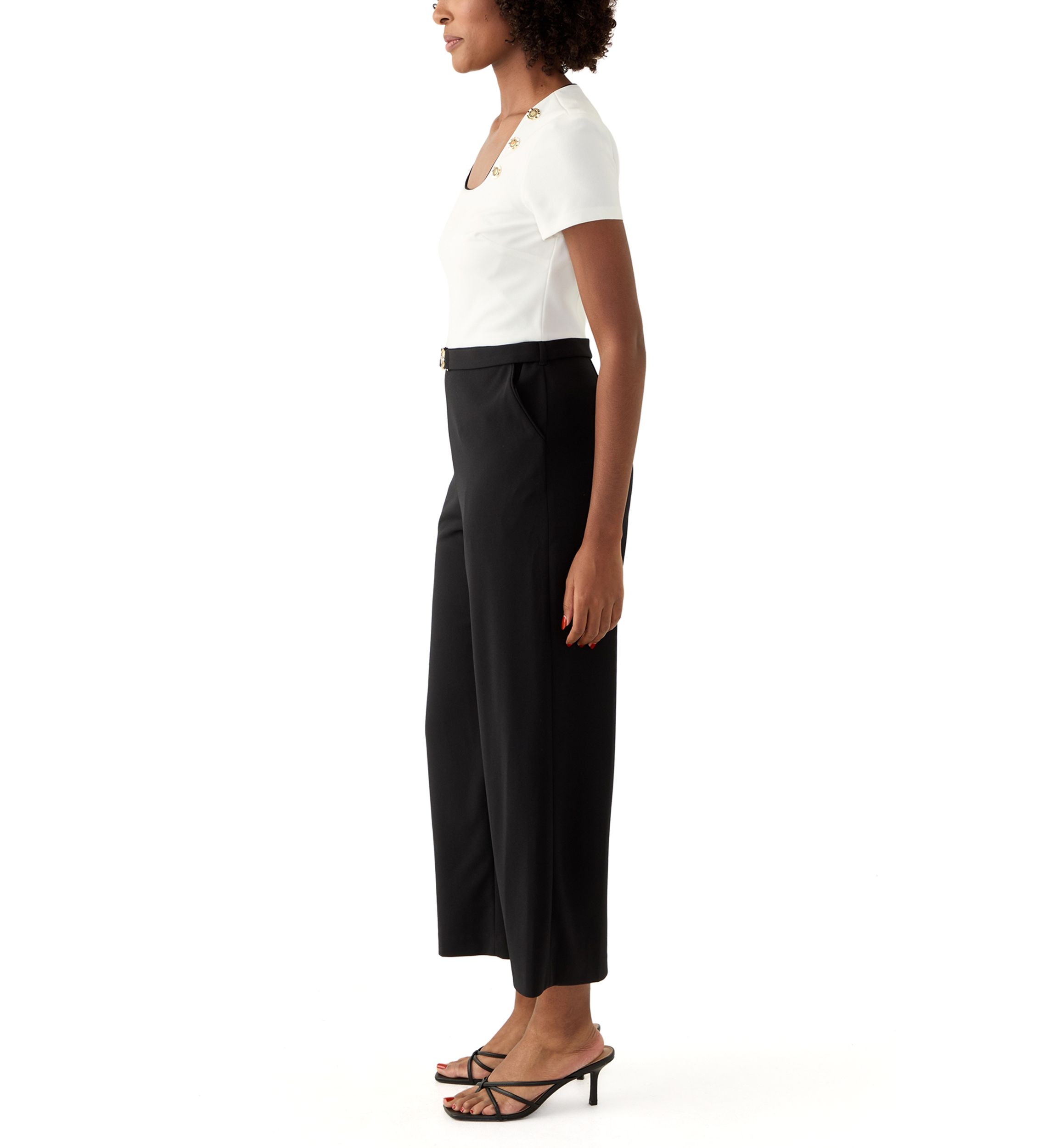 Womens Short Sleeve Square Neck Two Tone Belted Jumpsuit