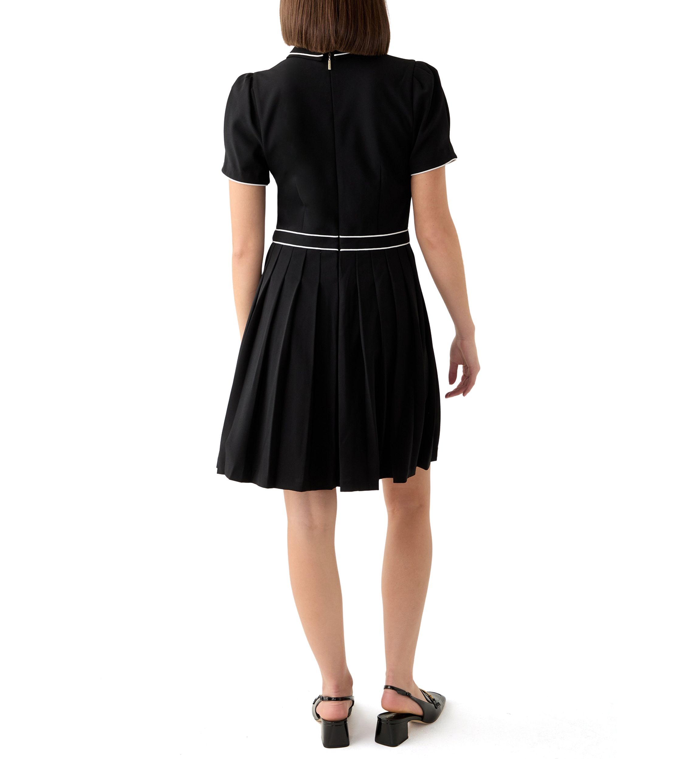 Womens Short Sleeve Collar Two Tone Fit and Flare Dress