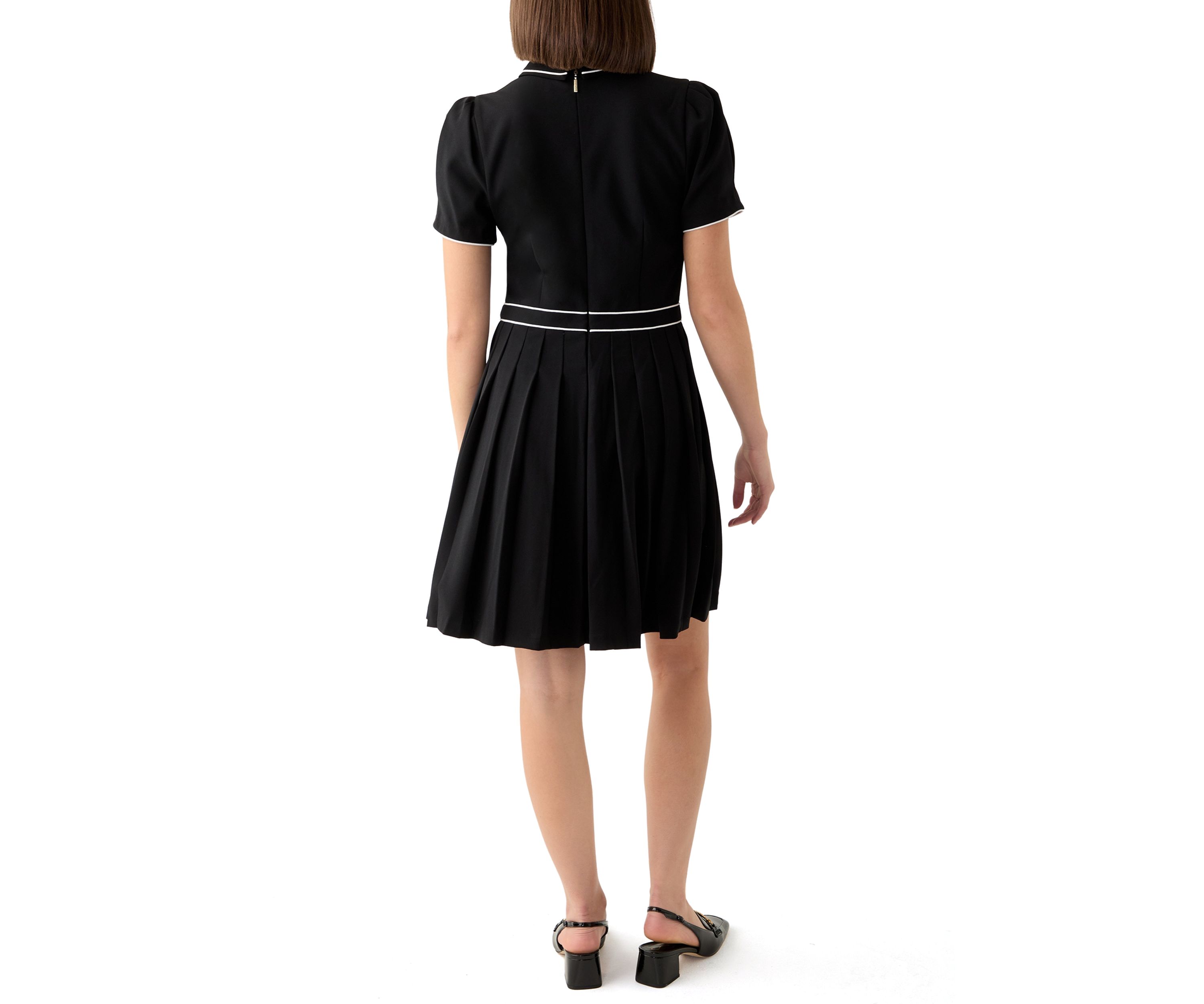 Womens Short Sleeve Collar Two Tone Fit and Flare Dress