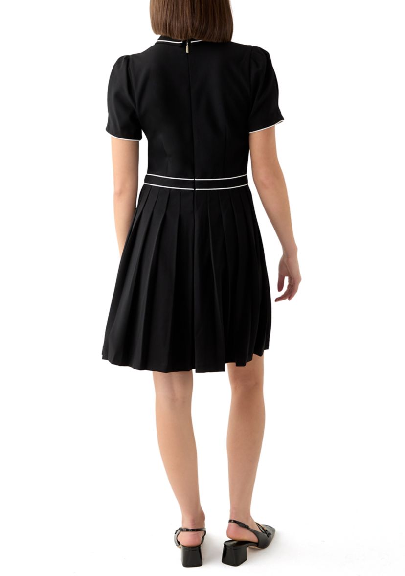 Womens Short Sleeve Collar Two Tone Fit and Flare Dress