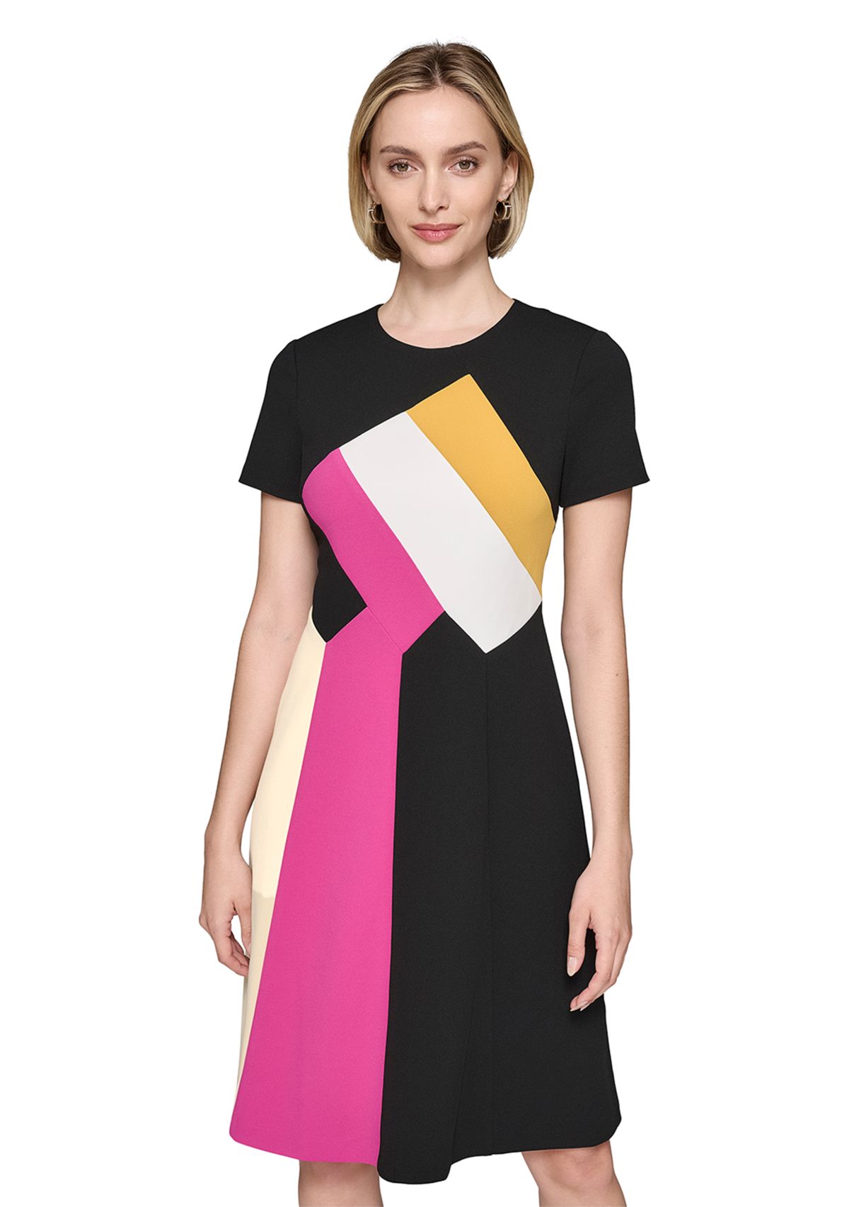 Womens Crew Neck Abstract Print Midi Dress
