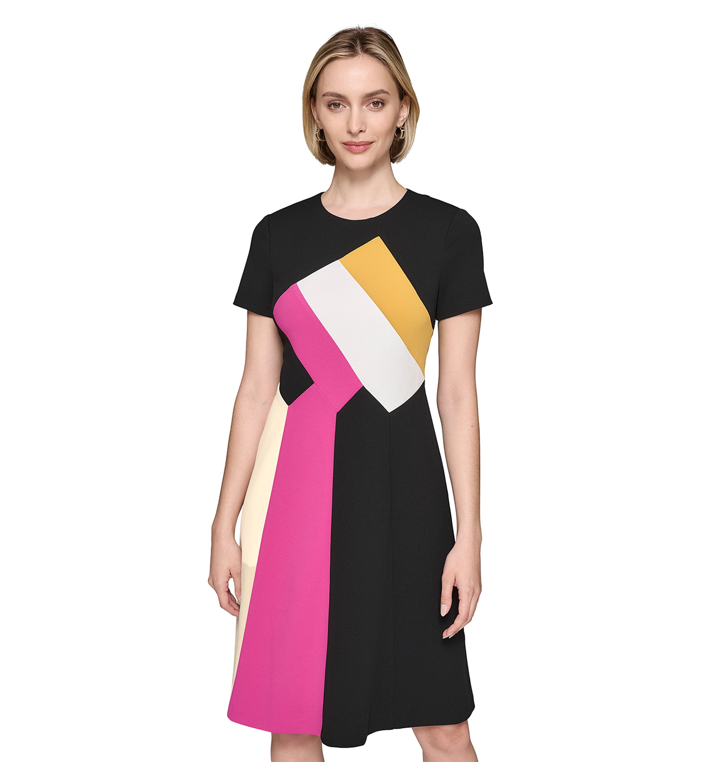 Womens Crew Neck Abstract Print Midi Dress