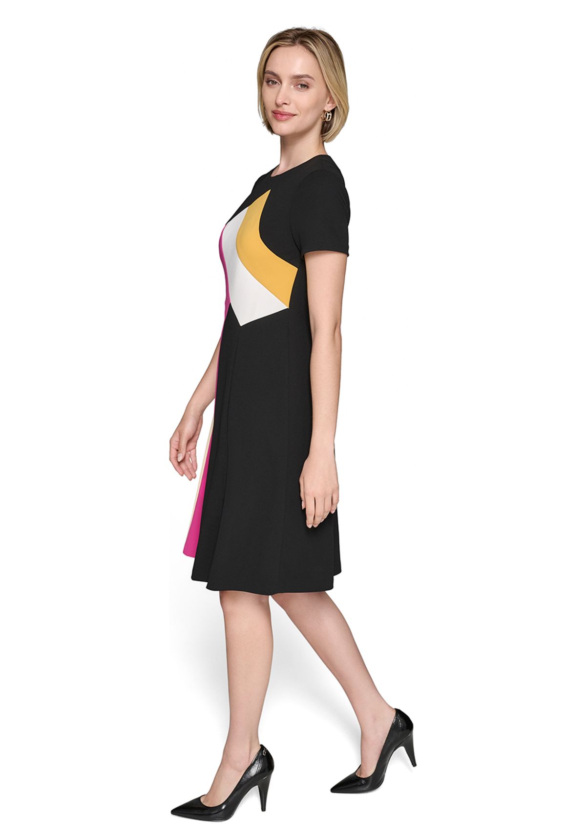 Womens Crew Neck Abstract Print Midi Dress