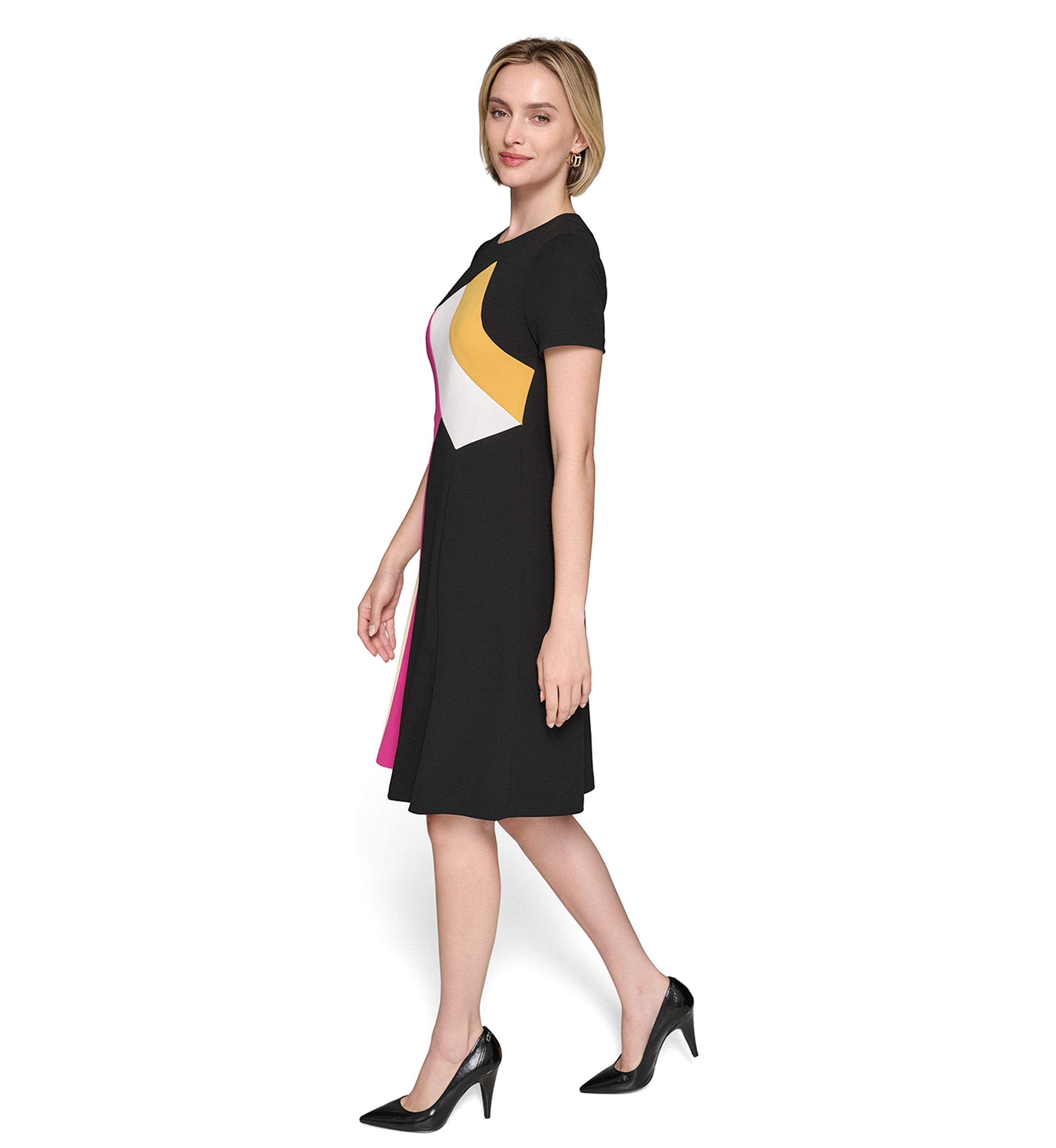 Womens Crew Neck Abstract Print Midi Dress