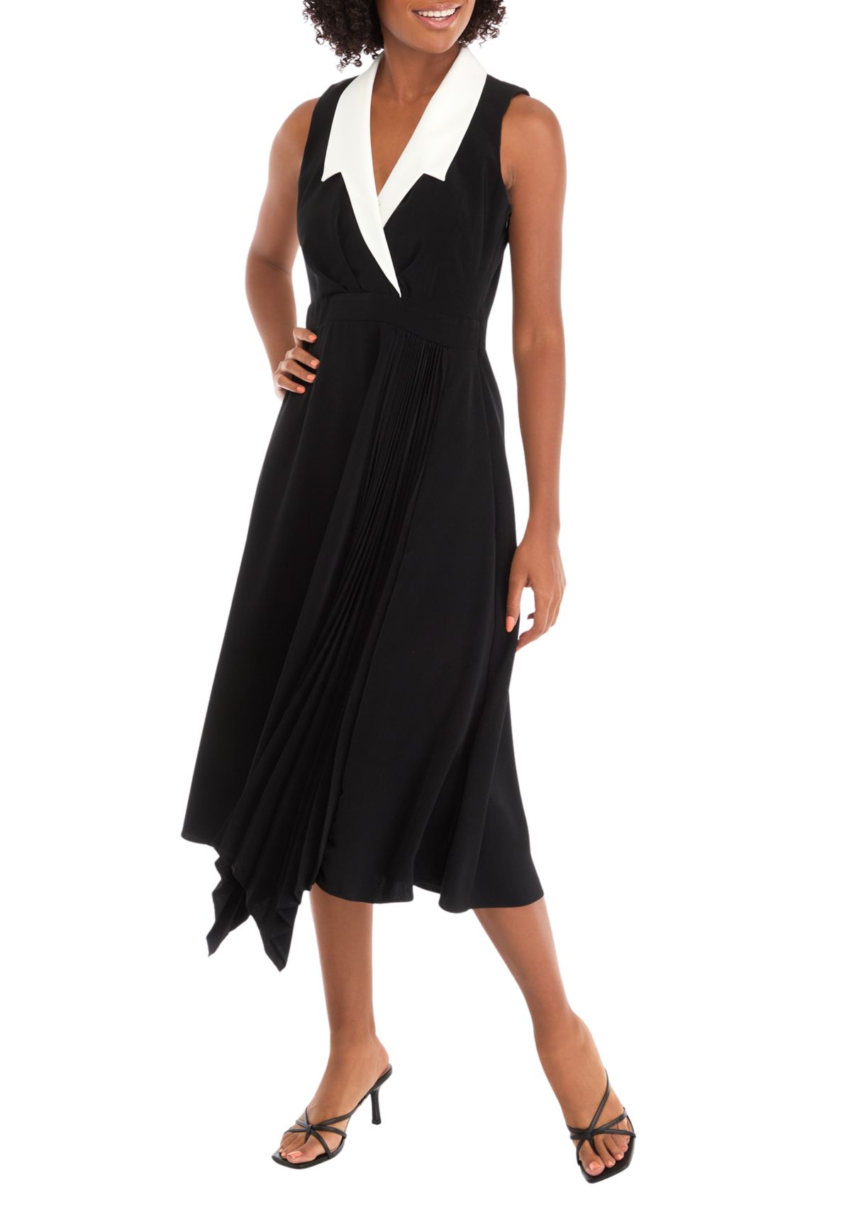 Womens Sleeveless Collared V-Neck Midi Dress
