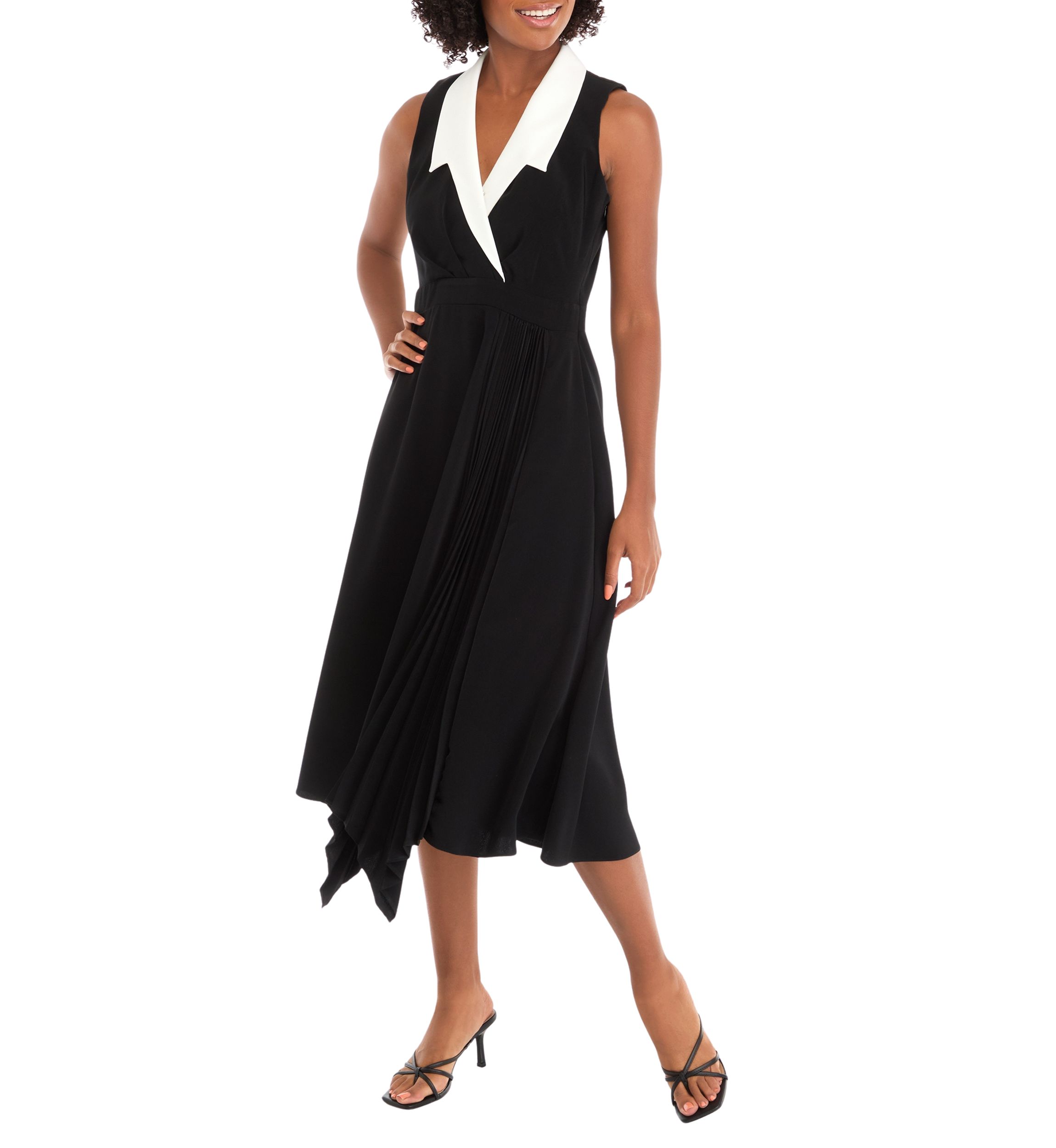 Womens Sleeveless Collared V-Neck Midi Dress