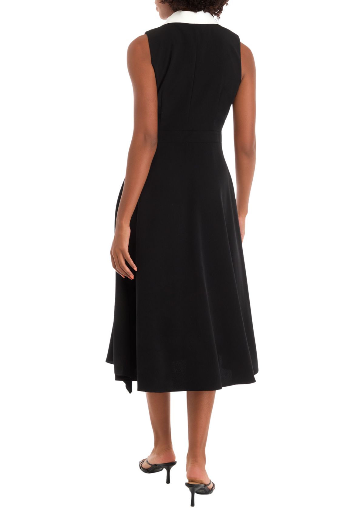 Womens Sleeveless Collared V-Neck Midi Dress