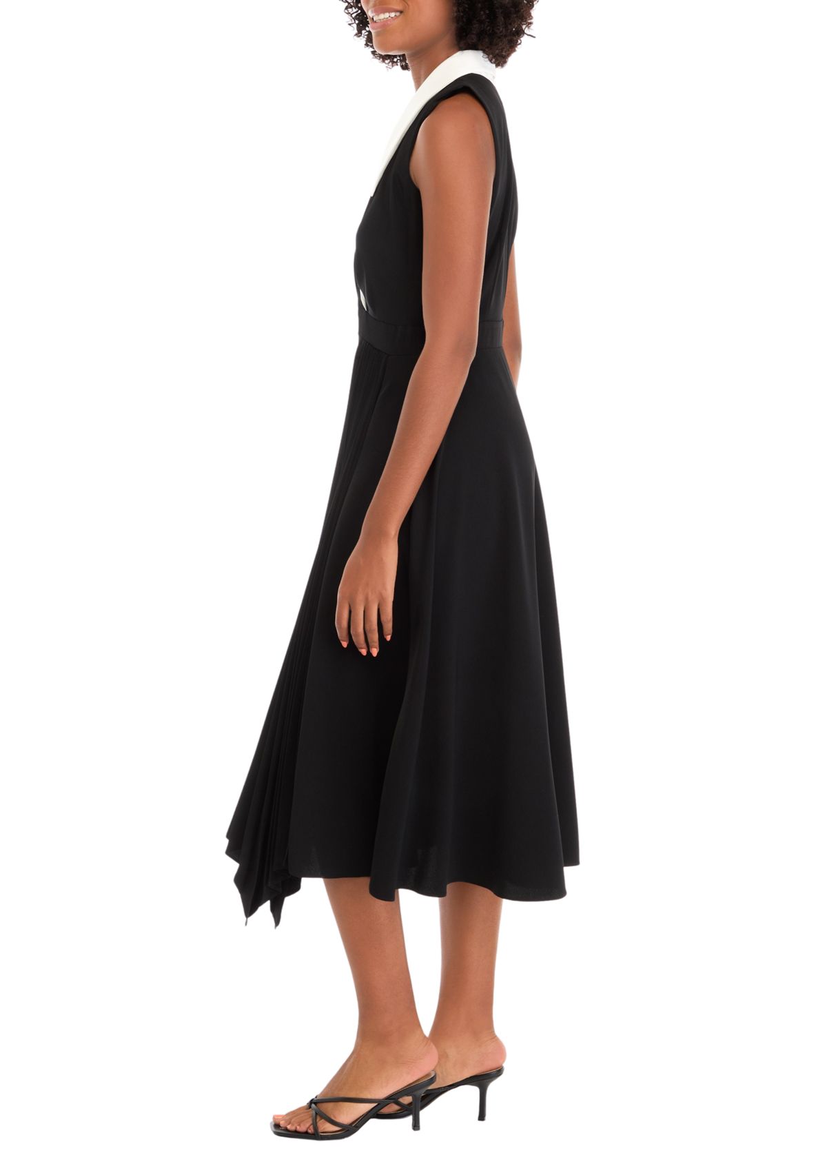 Womens Sleeveless Collared V-Neck Midi Dress