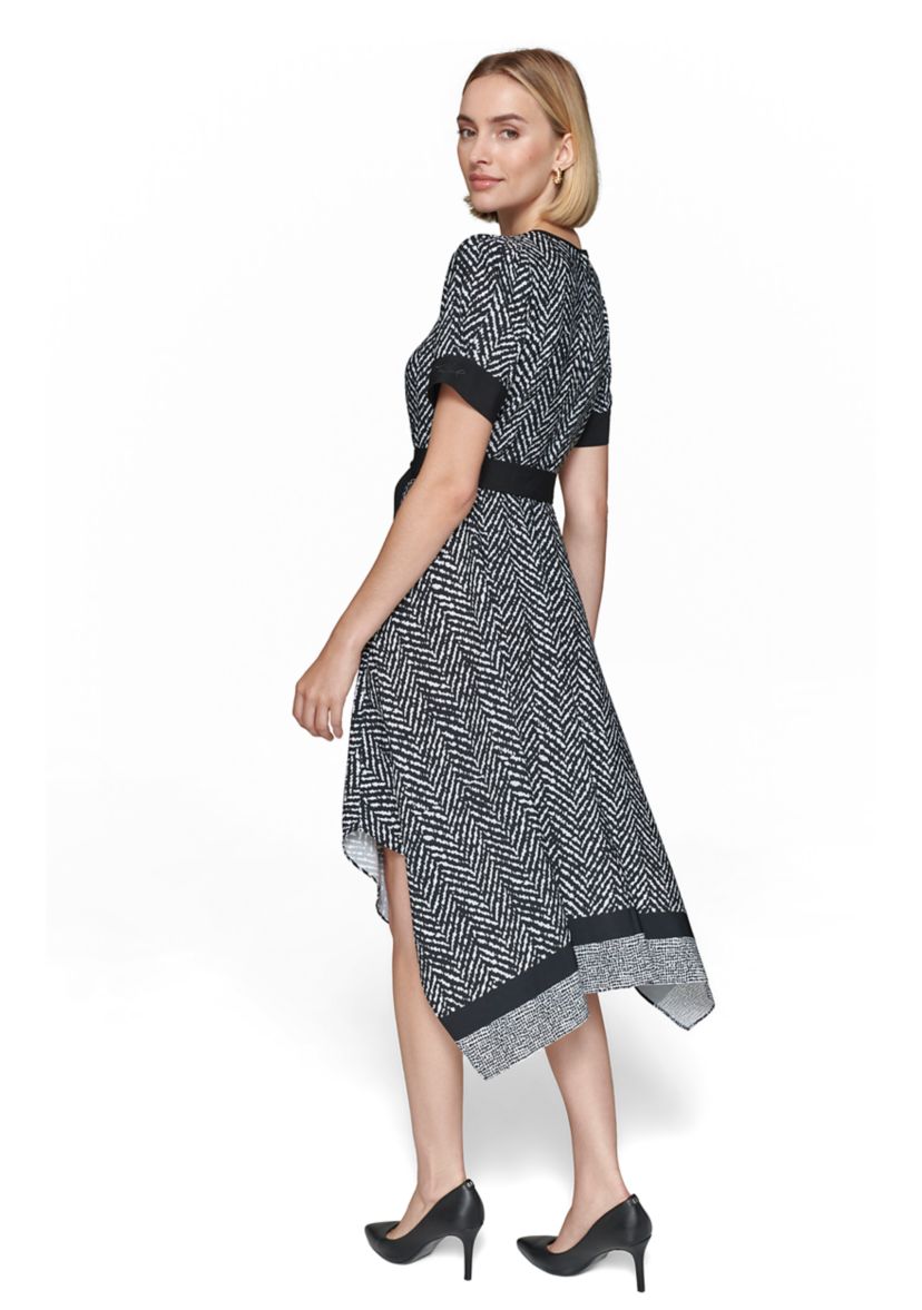 Womens Puff Sleeve Crew Neck Knit Fit and Flare Midi Dress