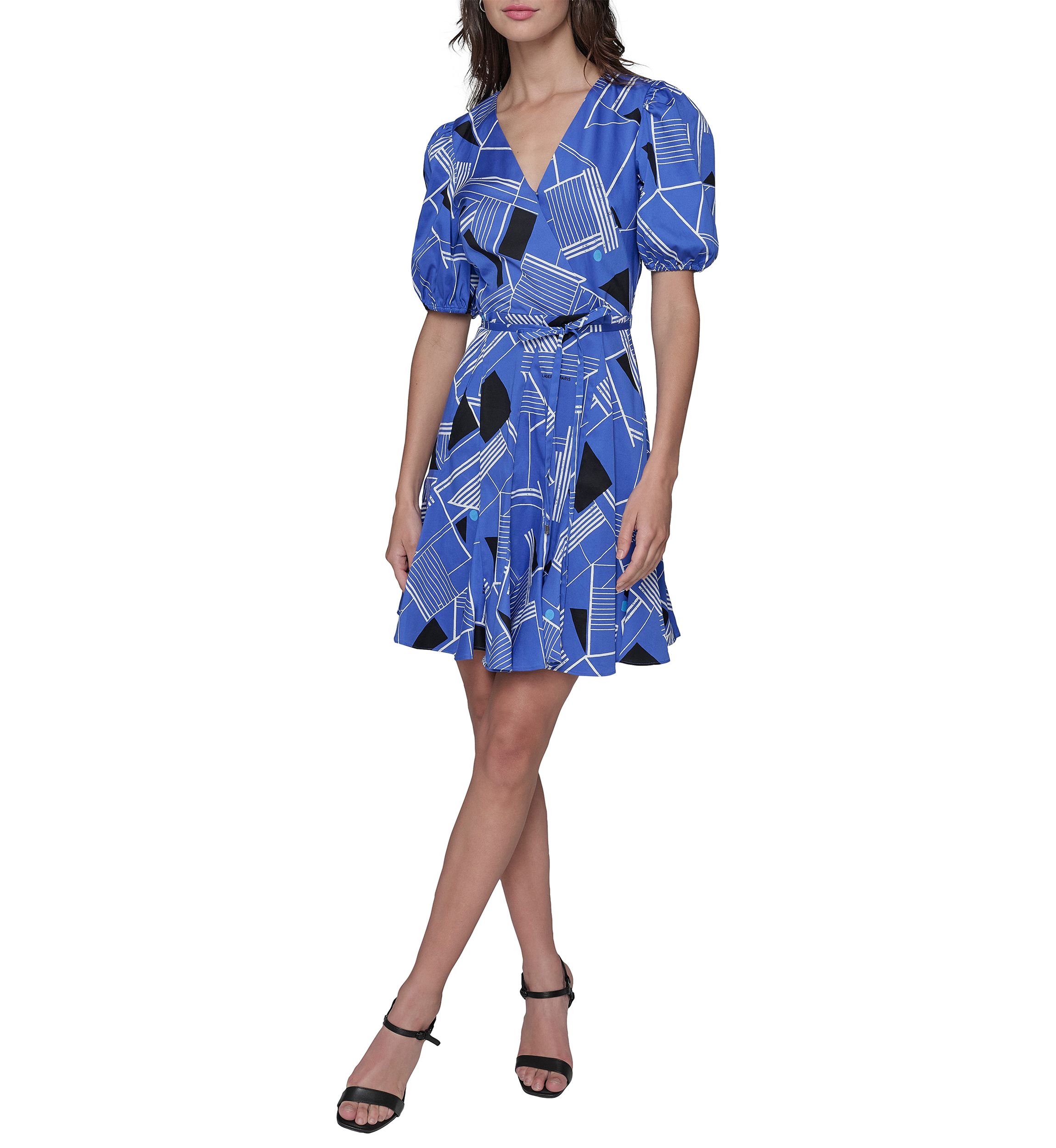 Womens Geometric Printed Sateen A-Line Dress