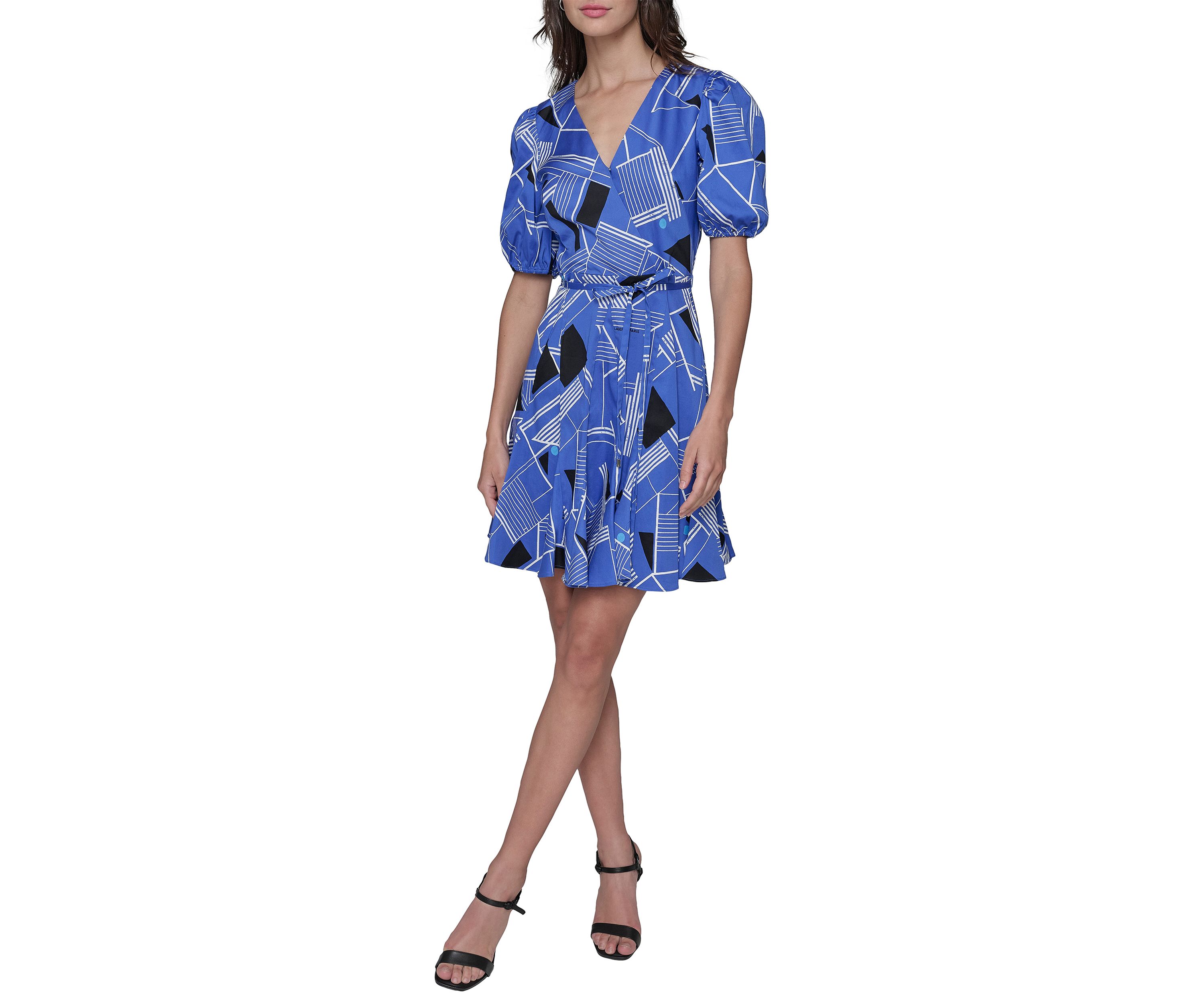 Womens Geometric Printed Sateen A-Line Dress