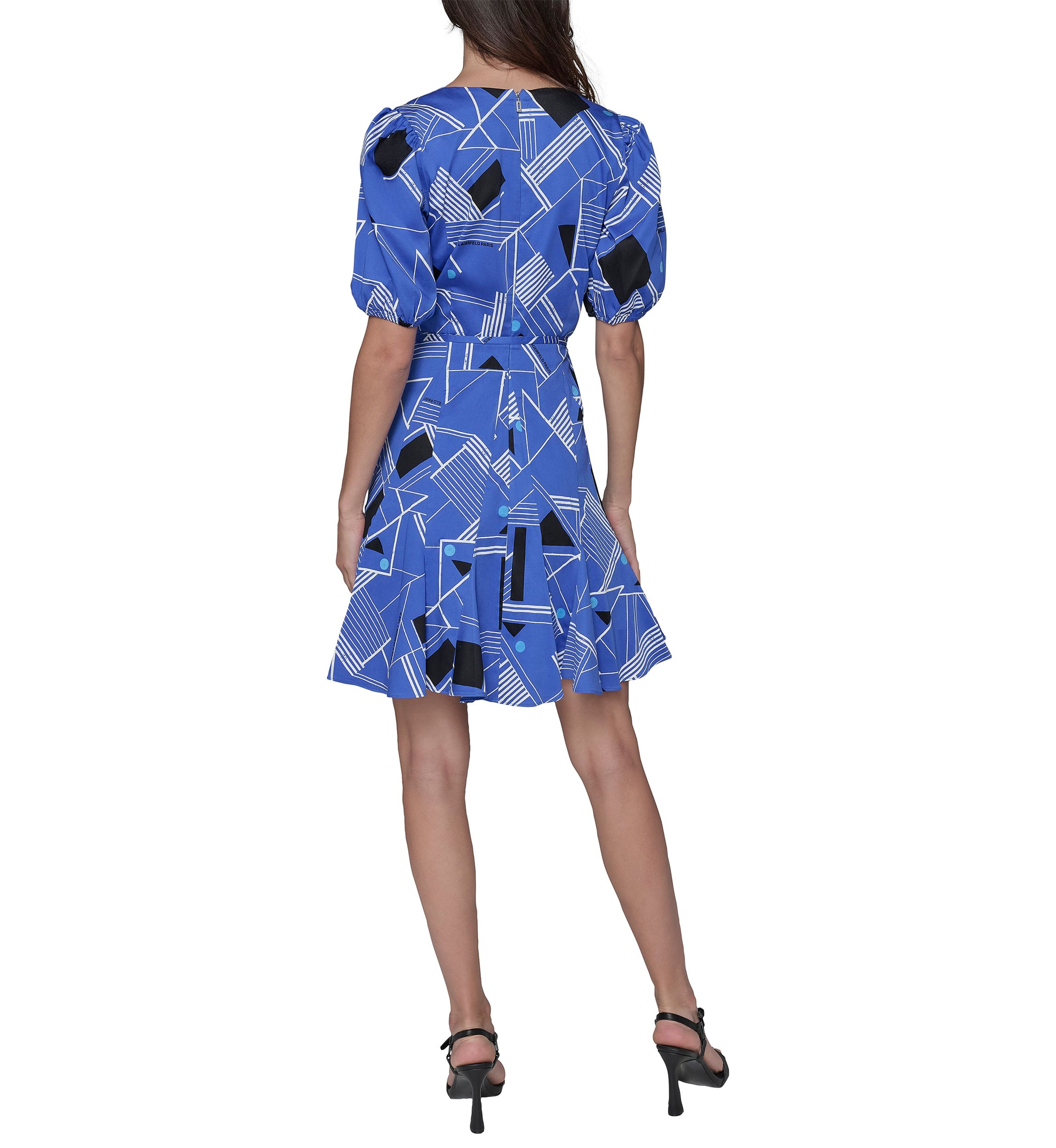 Womens Geometric Printed Sateen A-Line Dress