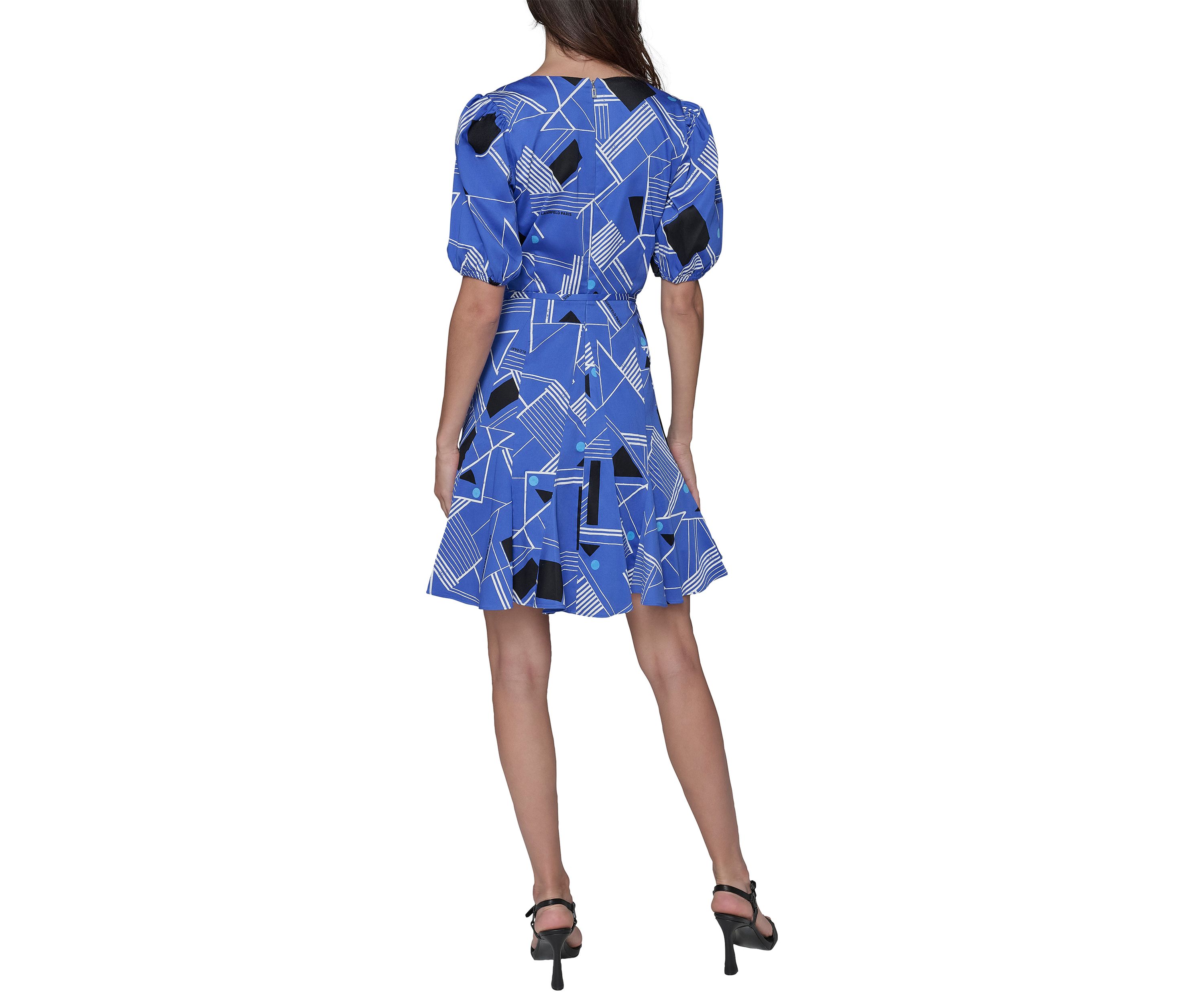 Womens Geometric Printed Sateen A-Line Dress