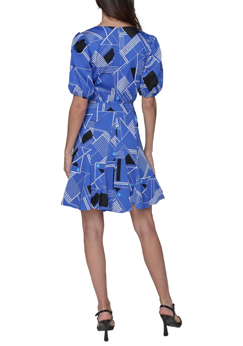 Womens Geometric Printed Sateen A-Line Dress