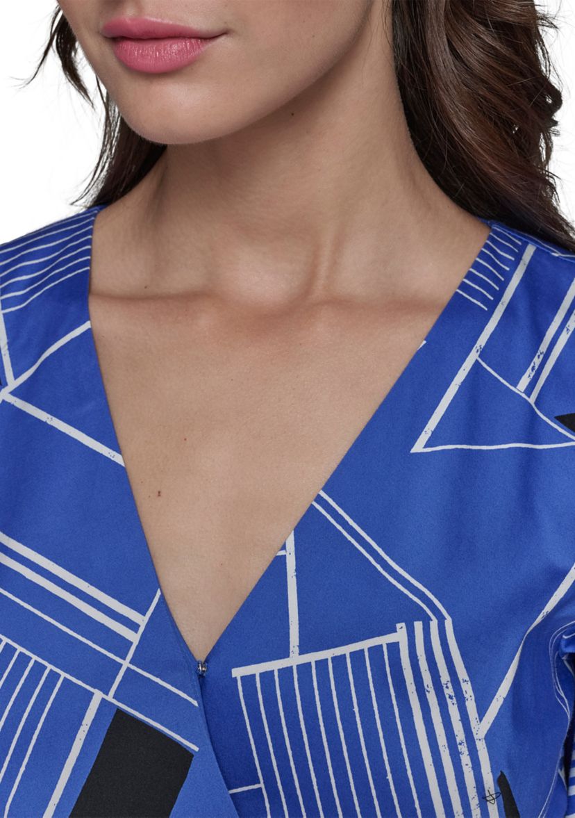 Womens Geometric Printed Sateen A-Line Dress