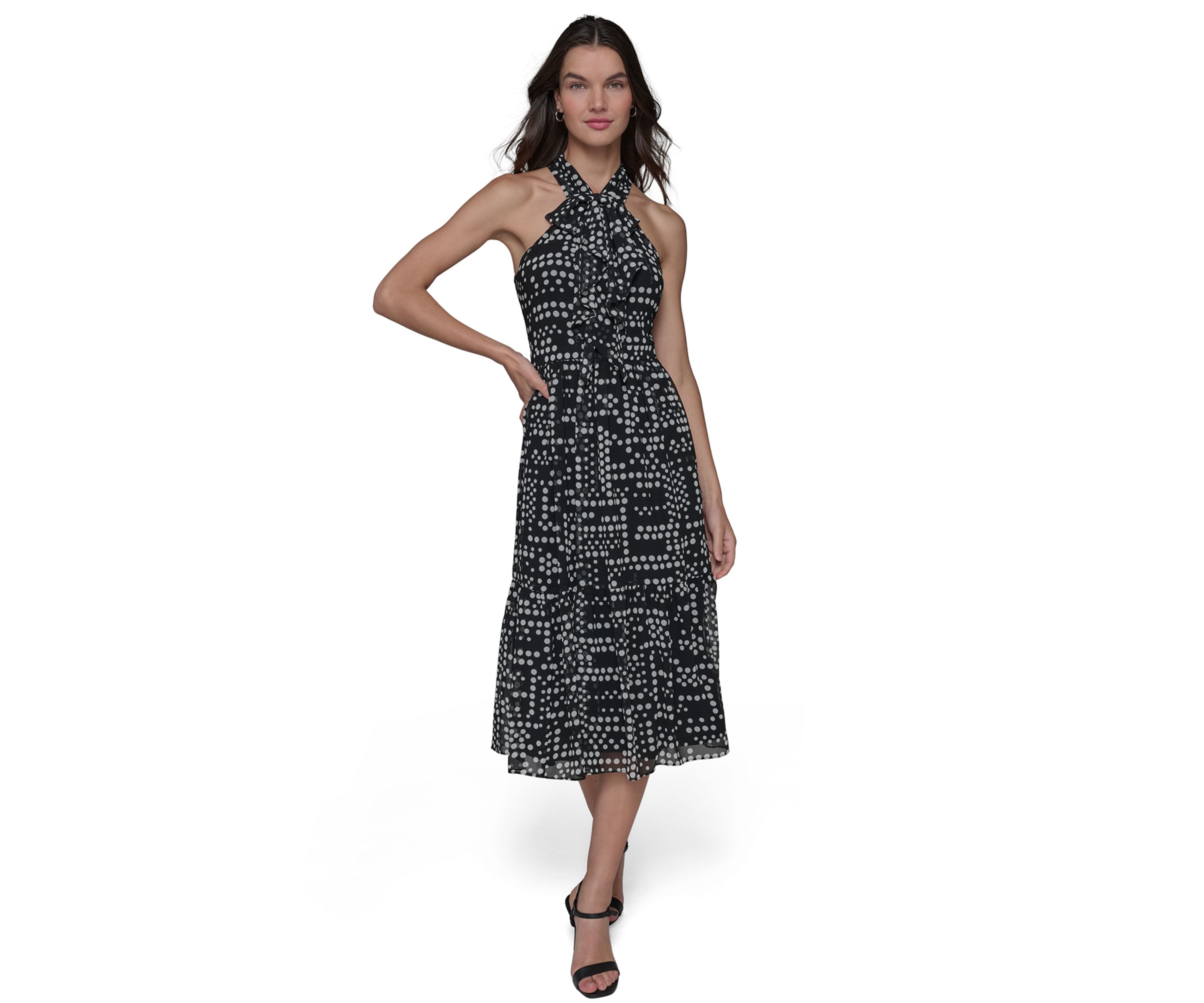 Womens Dot Print Chiffon Halter Neck Dress 