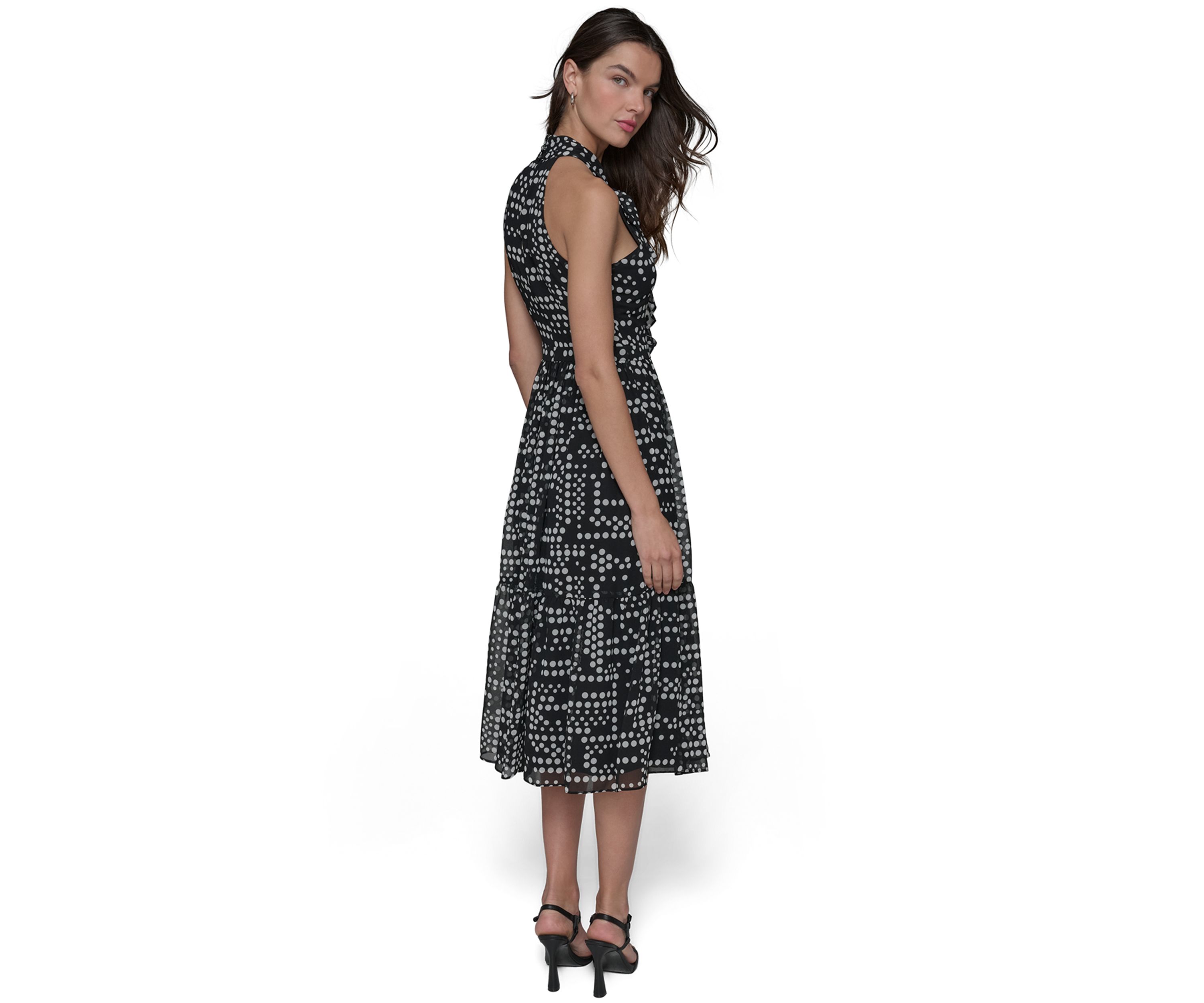 Womens Dot Print Chiffon Halter Neck Dress 