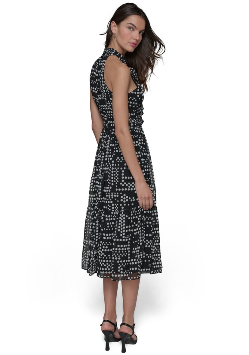 Womens Dot Print Chiffon Halter Neck Dress 