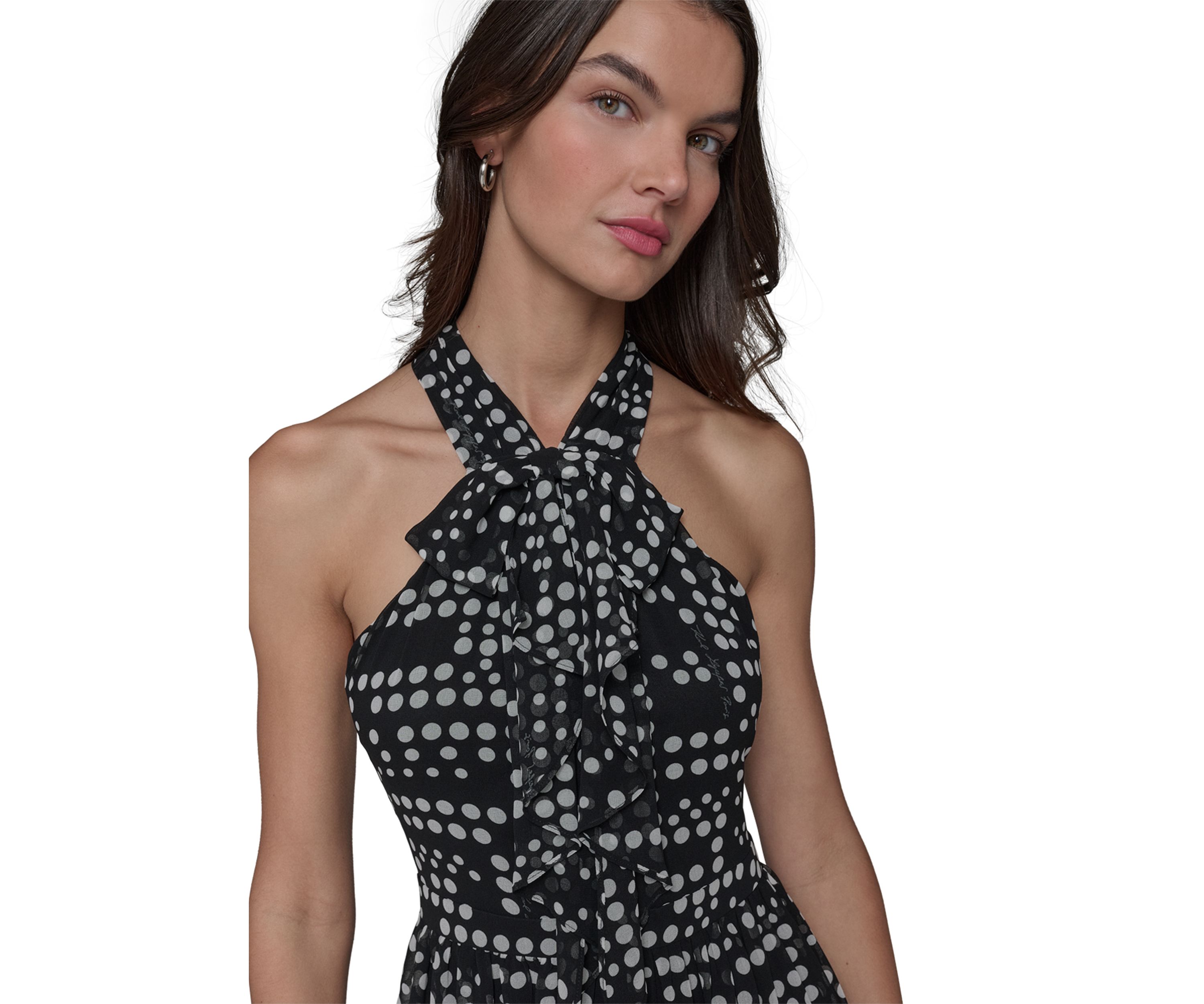 Womens Dot Print Chiffon Halter Neck Dress 