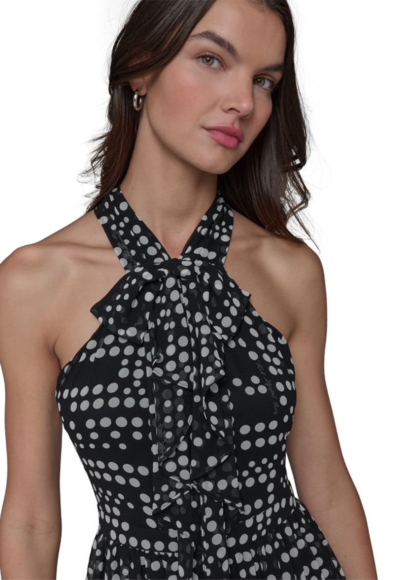Womens Dot Print Chiffon Halter Neck Dress 