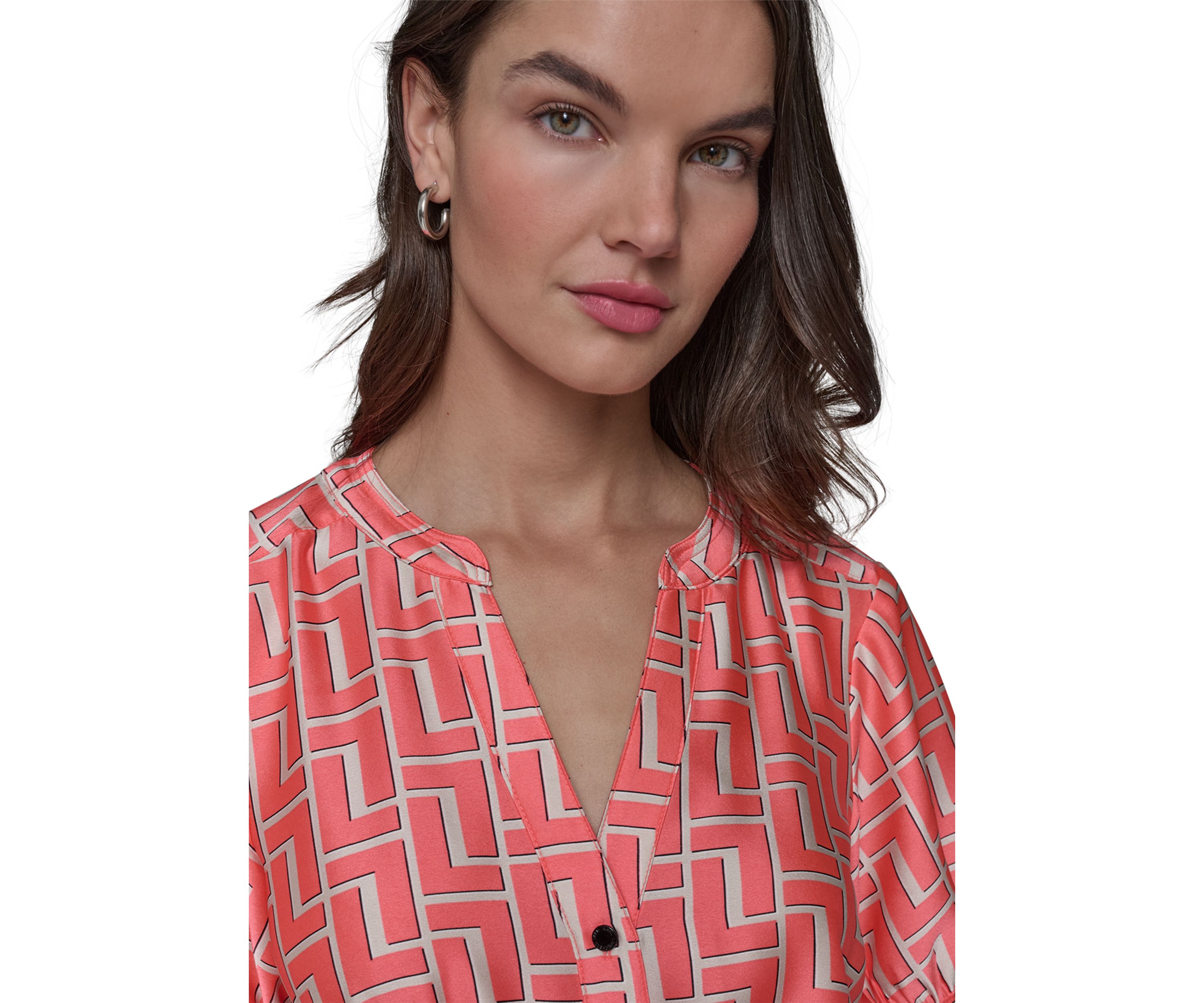Womens Geo Printed Satin Midi Dress with Handkerchief Hem 