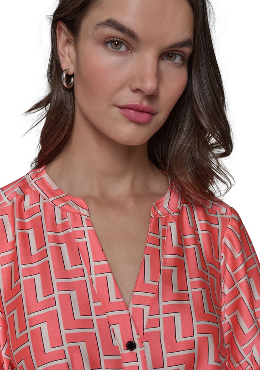 Womens Geo Printed Satin Midi Dress with Handkerchief Hem 