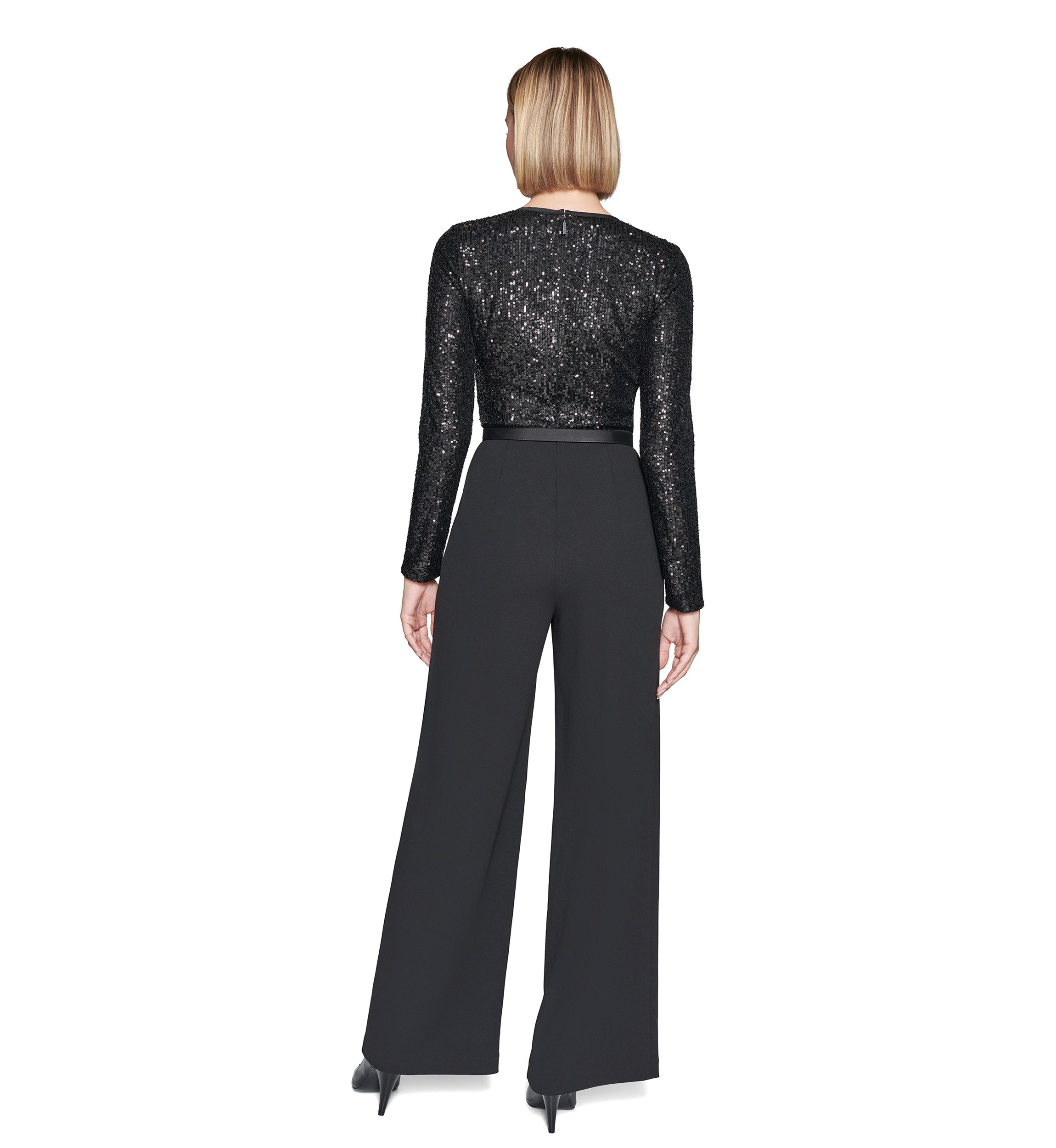 Womens Scuba Crepe and Sequin Jumpsuit