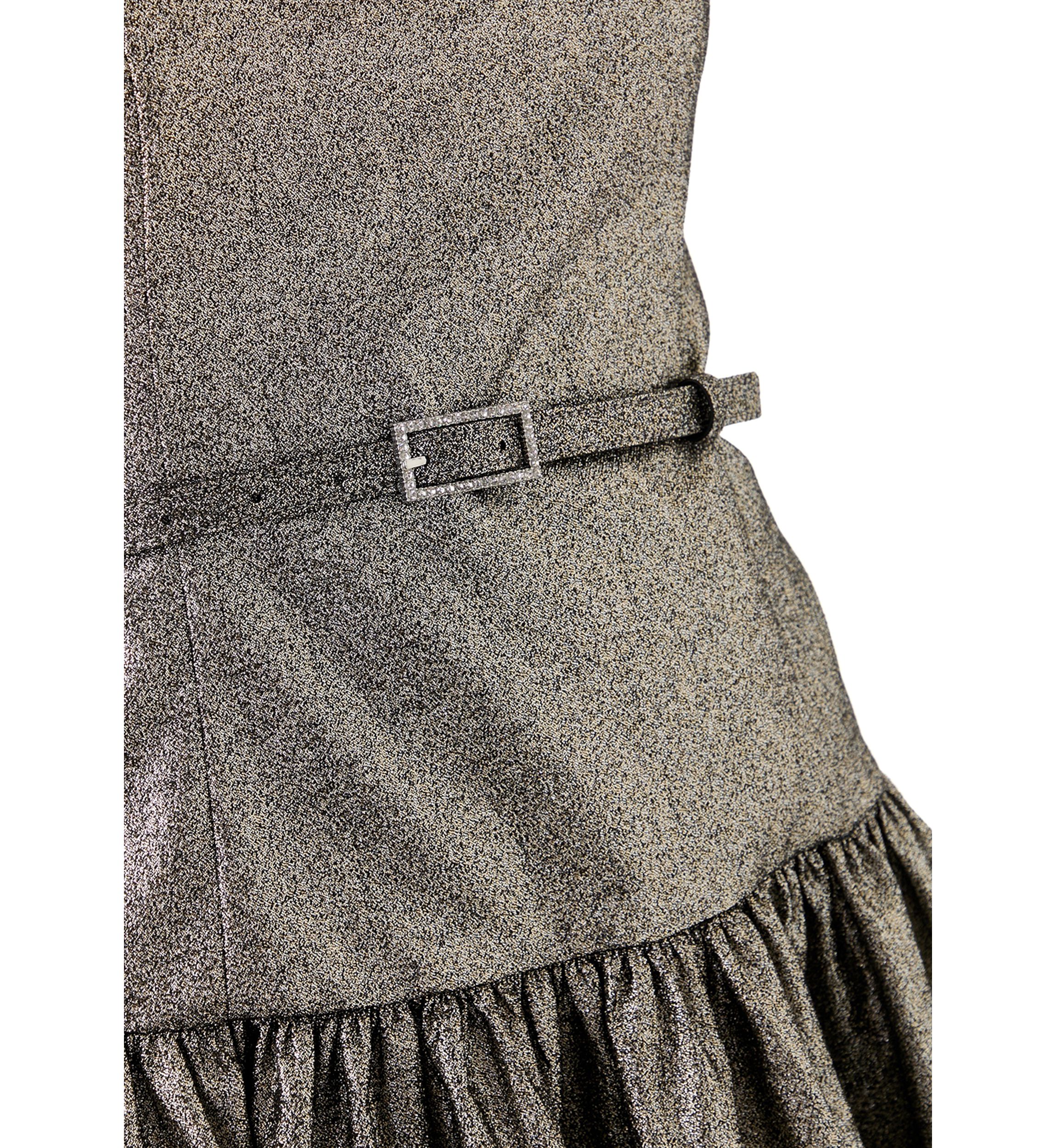 Womens Sleeveless Crew Neck Solid Belted Fit and Flare Dress