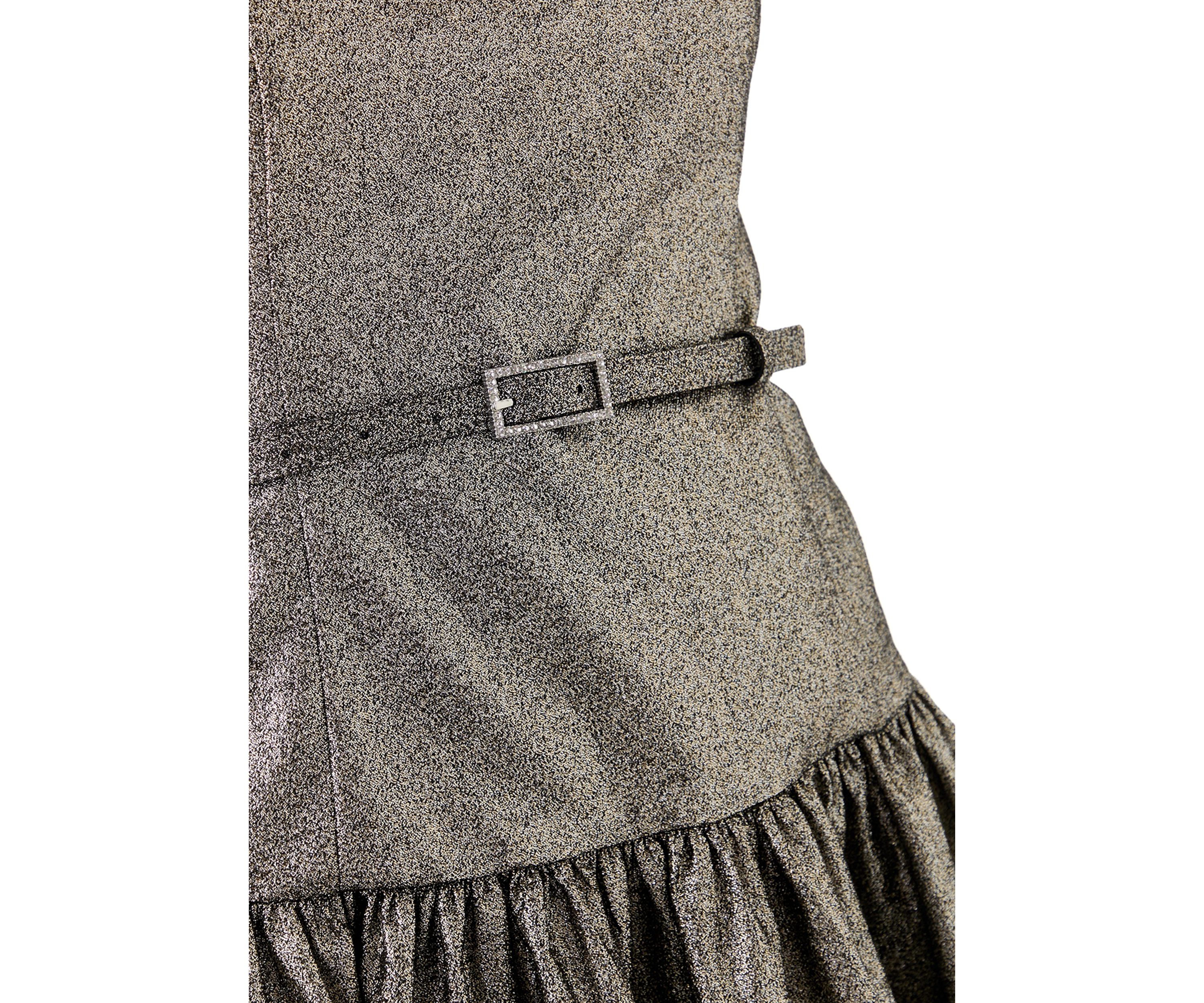 Womens Sleeveless Crew Neck Solid Belted Fit and Flare Dress