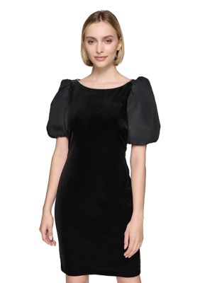 KARL LAGERFELD PARIS Women's Velvet Sheath Dress with Taffeta Puff Sleeves  | Belk