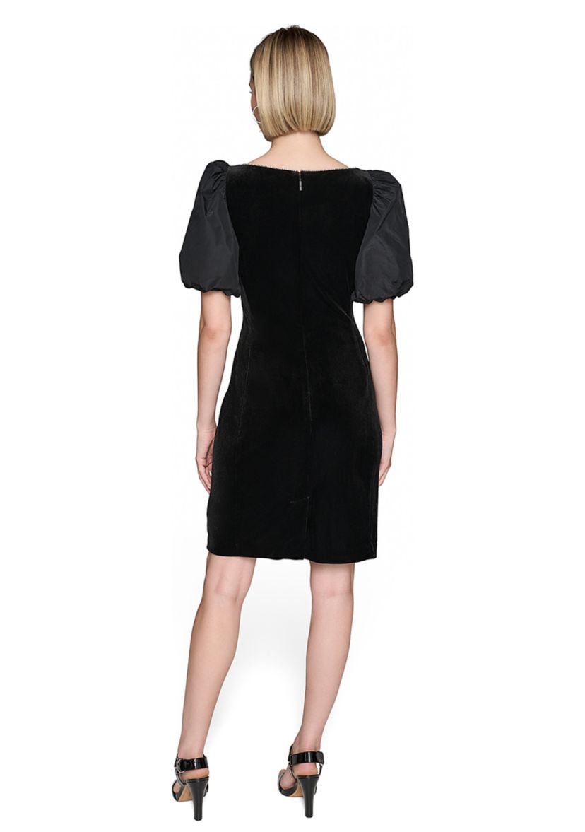 Womens Velvet Sheath Dress with Taffeta Puff Sleeves 