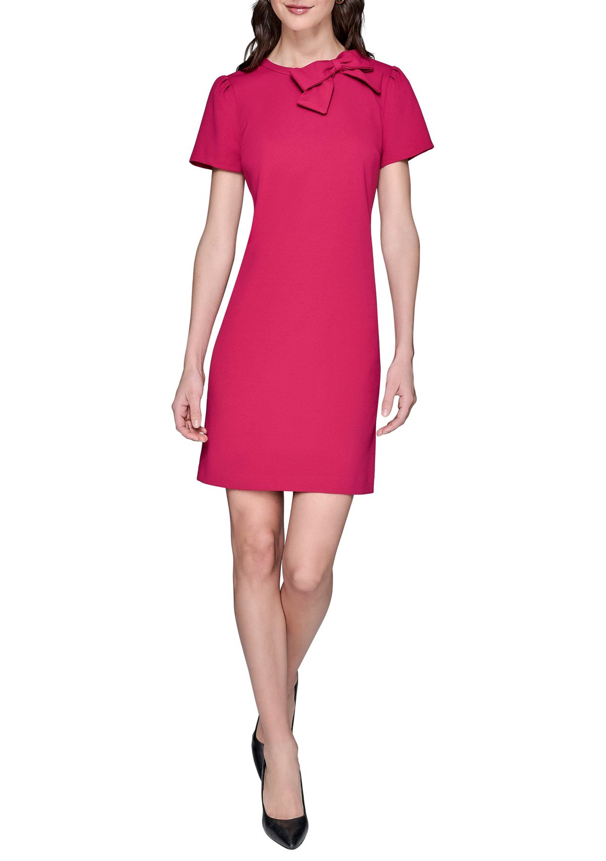 Womens Scuba Crepe A-Line Dress with Bow