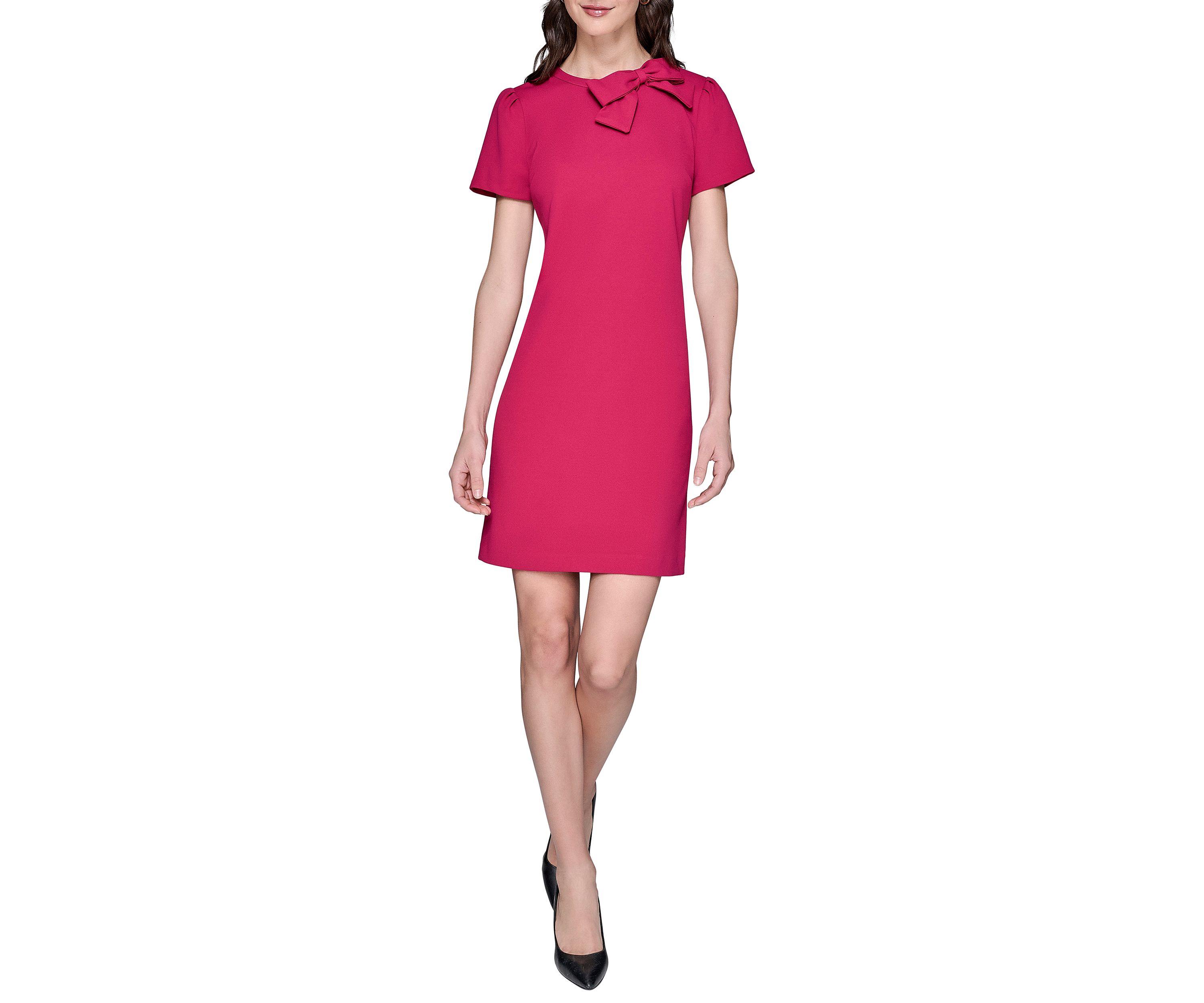 Womens Scuba Crepe A-Line Dress with Bow