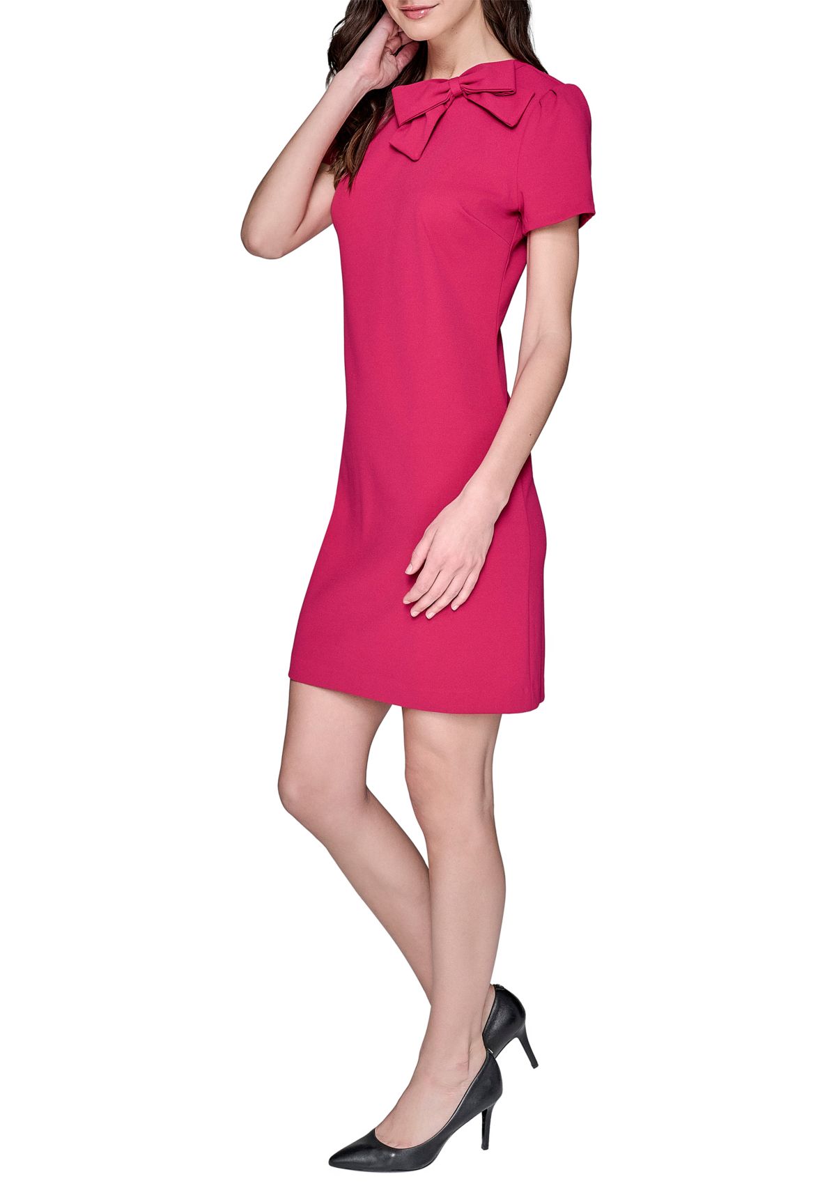 Womens Scuba Crepe A-Line Dress with Bow