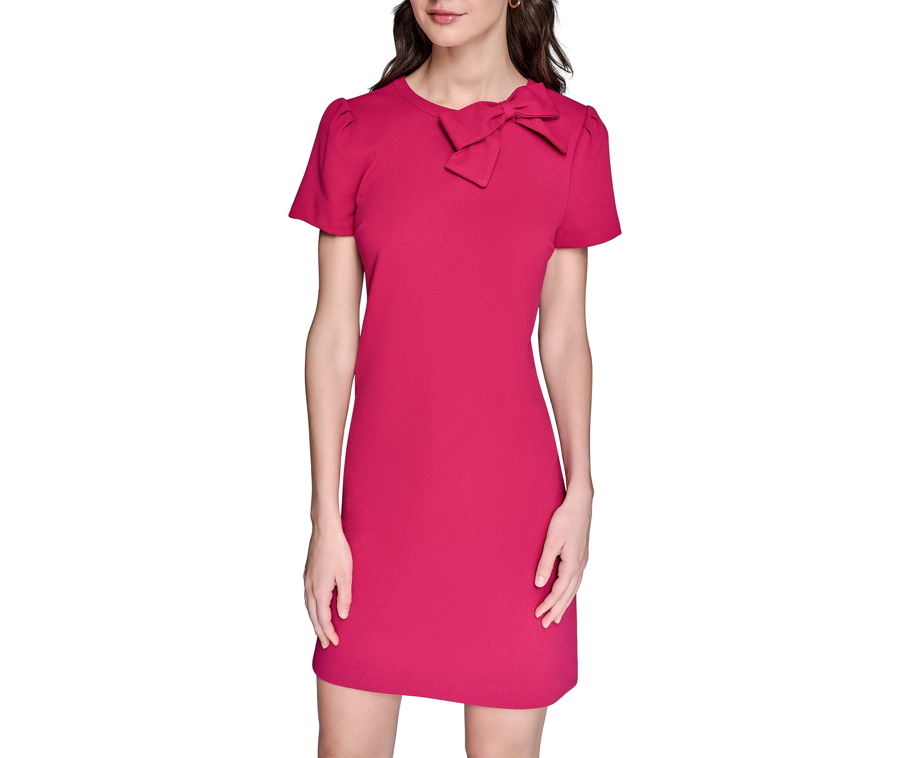 Womens Scuba Crepe A-Line Dress with Bow