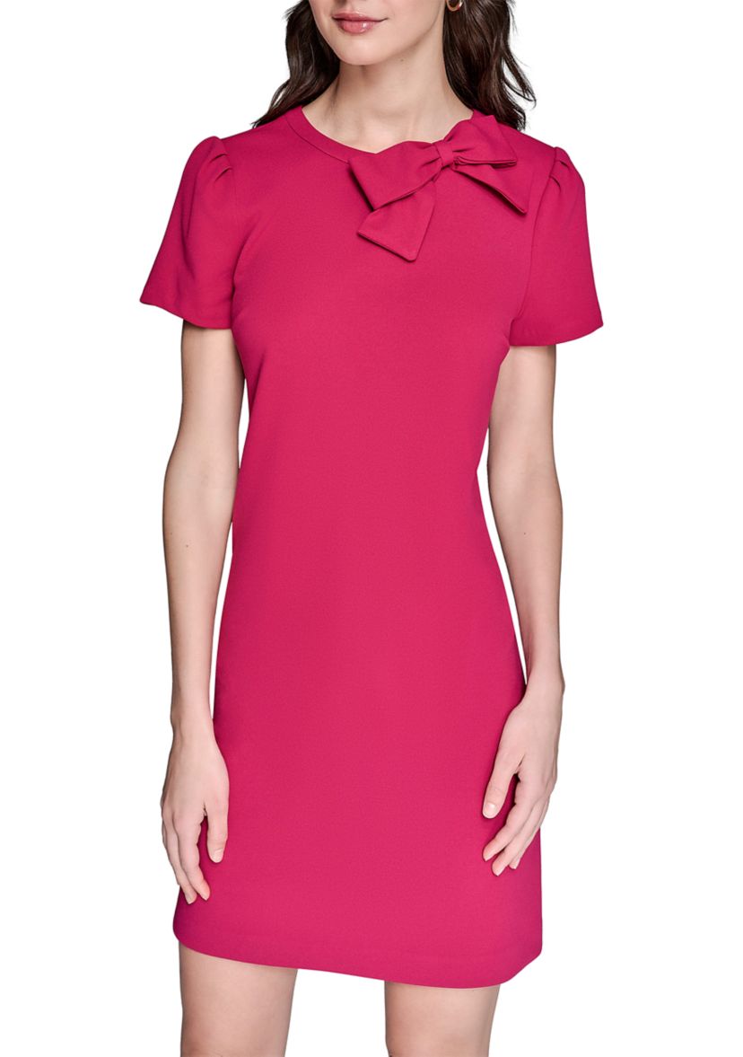 Womens Scuba Crepe A-Line Dress with Bow