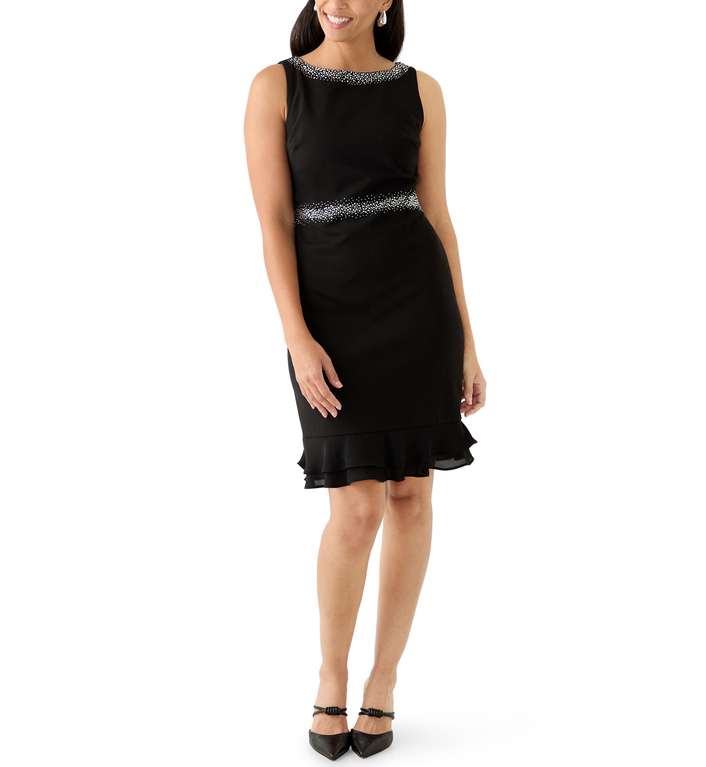 Womens Scuba Crepe Sheath with Flounce Hem