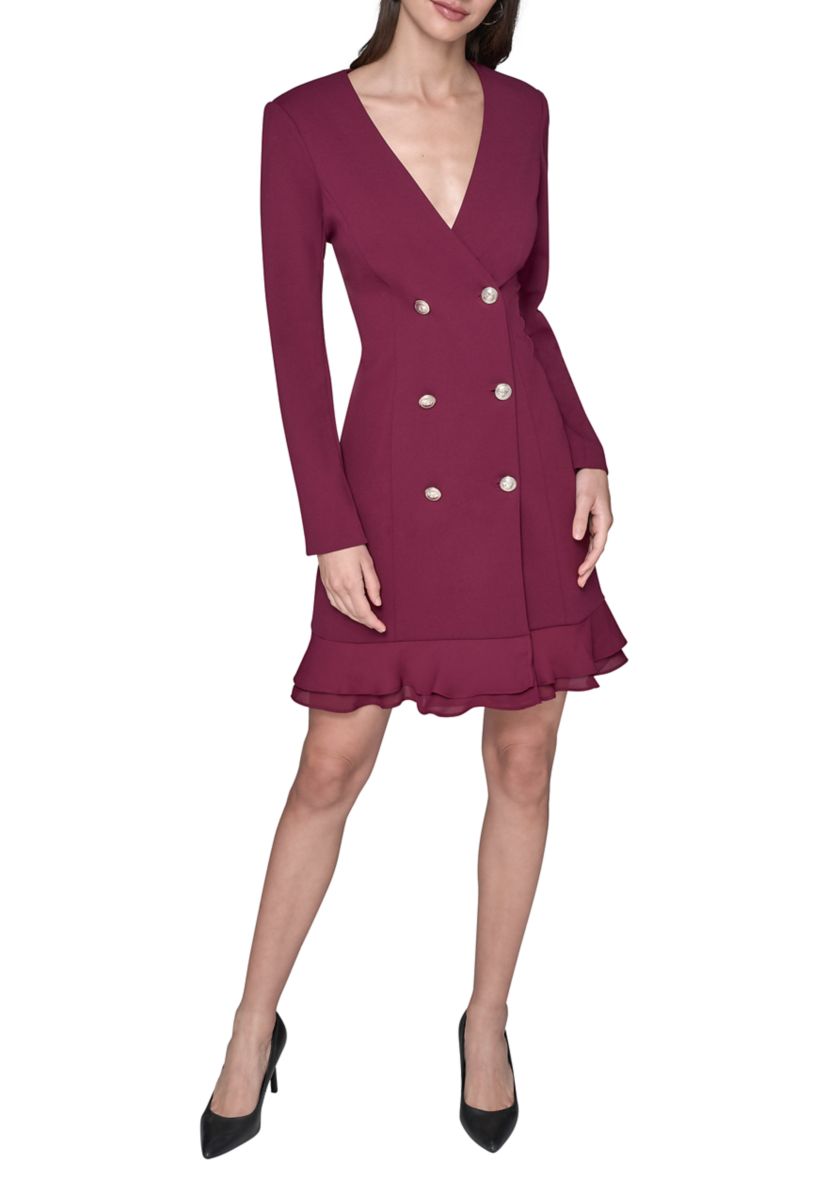 Womens Double Breasted Jacket Dress with Flounce Hem 