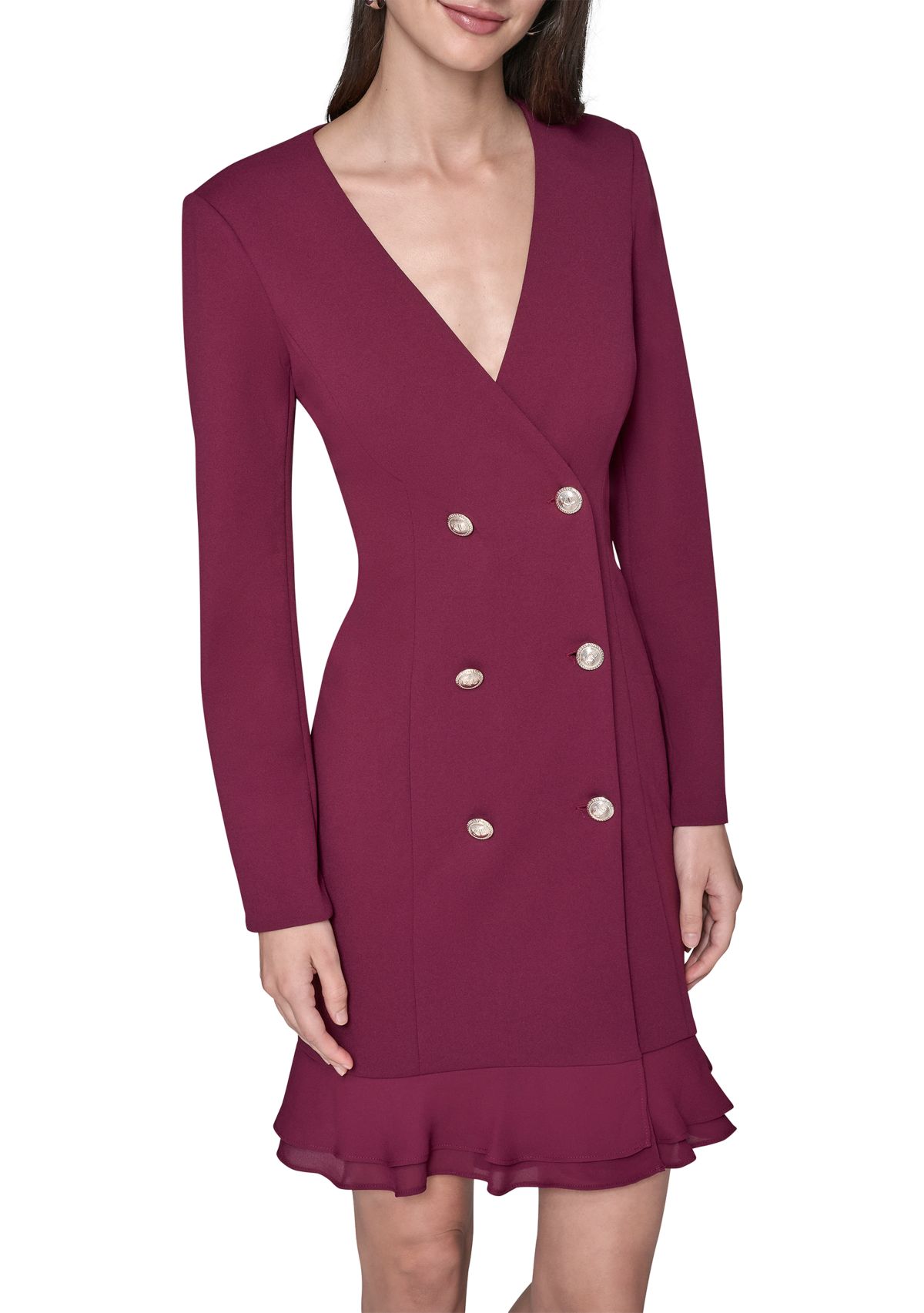Womens Double Breasted Jacket Dress with Flounce Hem 